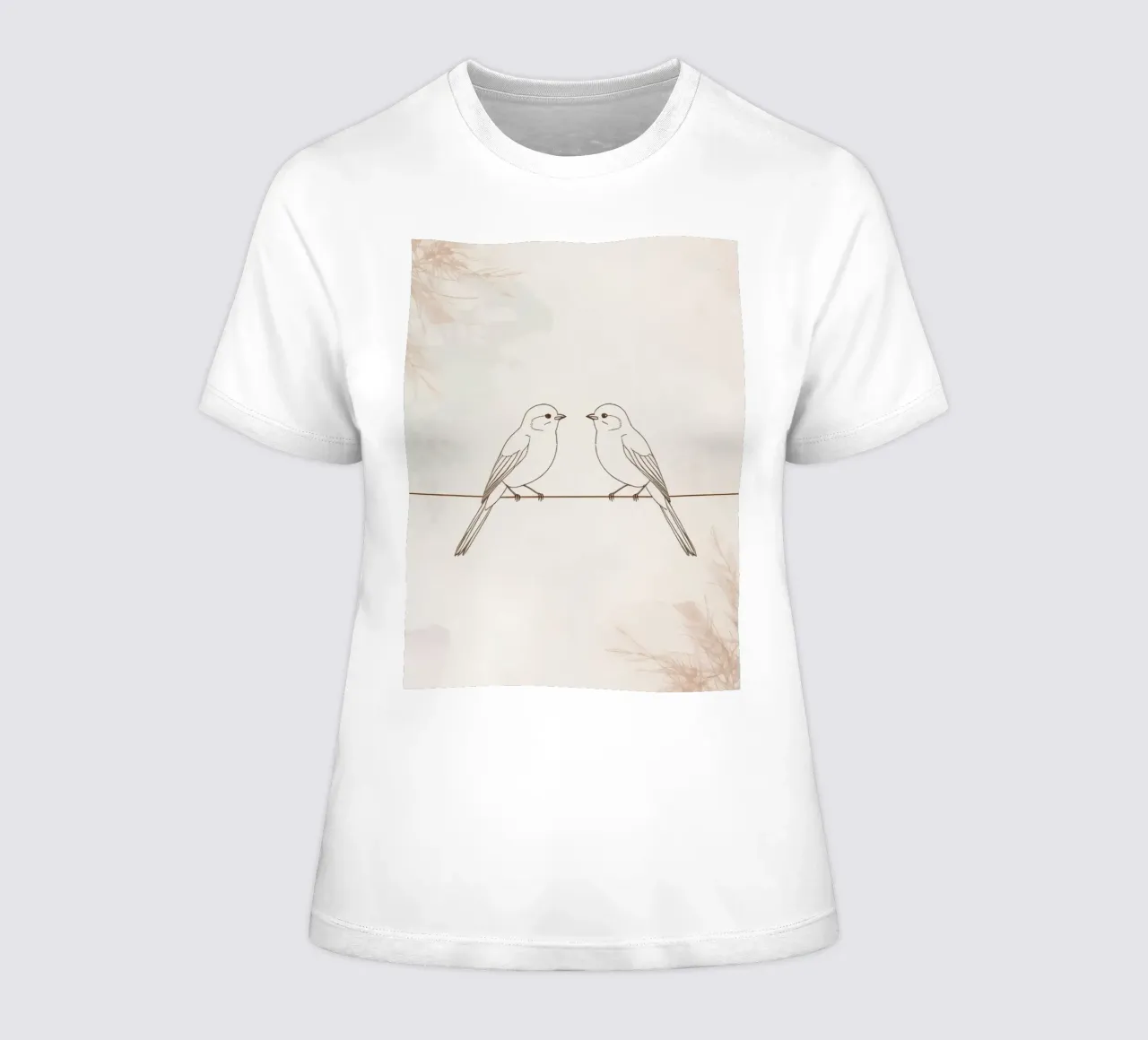 Two small birds perched on a wire against a soft background women's fitted t-shirt by DesignDoodle
