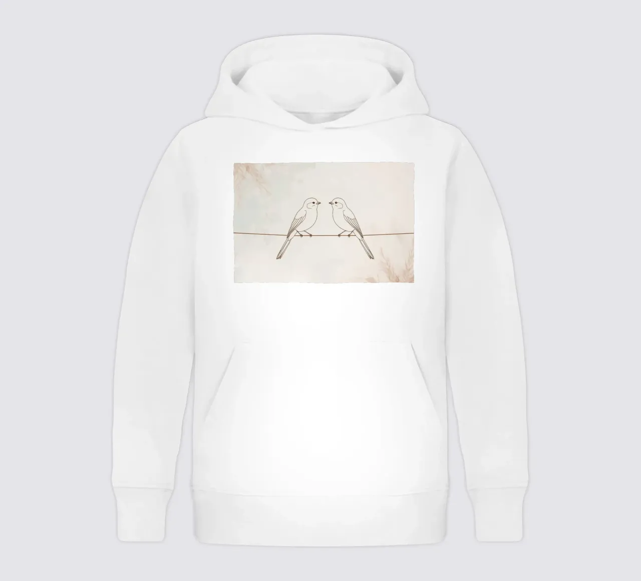 Dos pequeños pájaros posados en un alambre sobre un fondo suave sudadera con capucha para niño de DesignDoodle