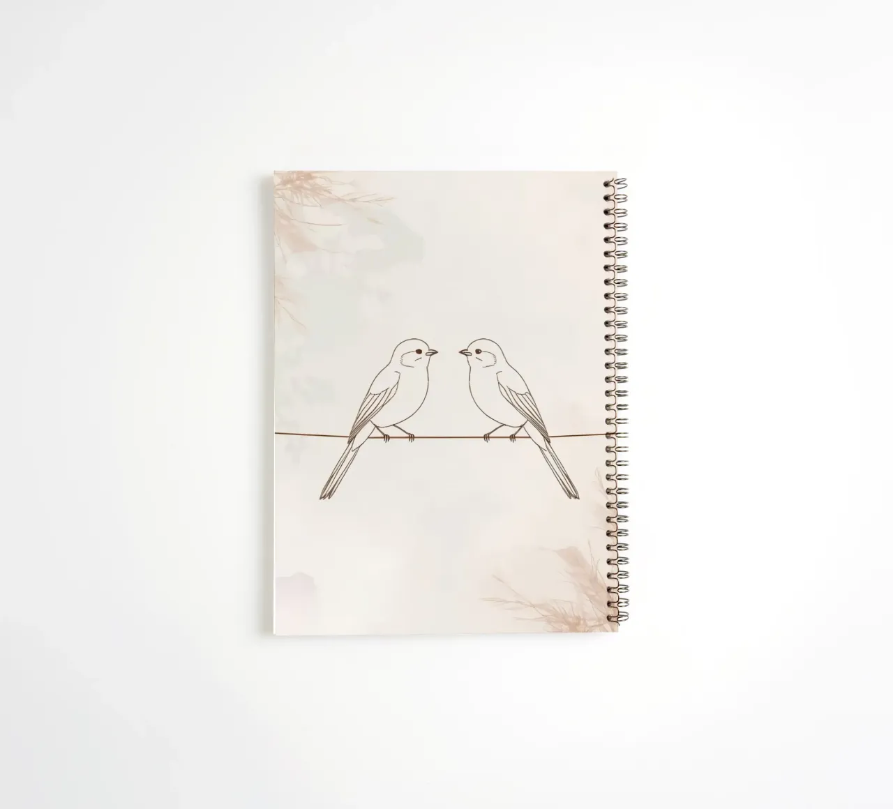Two small birds perched on a wire against a soft background spiral notebook by DesignDoodle