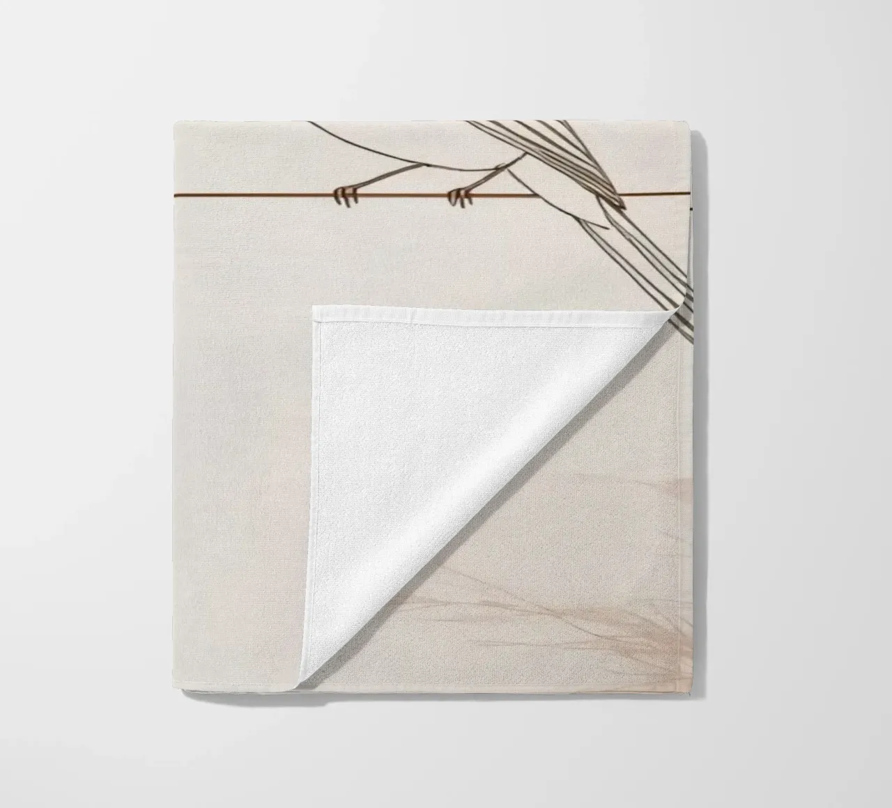 Two small birds perched on a wire against a soft background beach towel by DesignDoodle