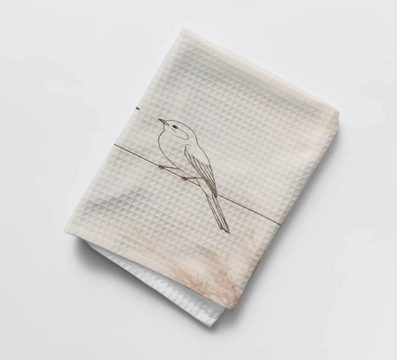 Two small birds perched on a wire against a soft background tea towel by DesignDoodle