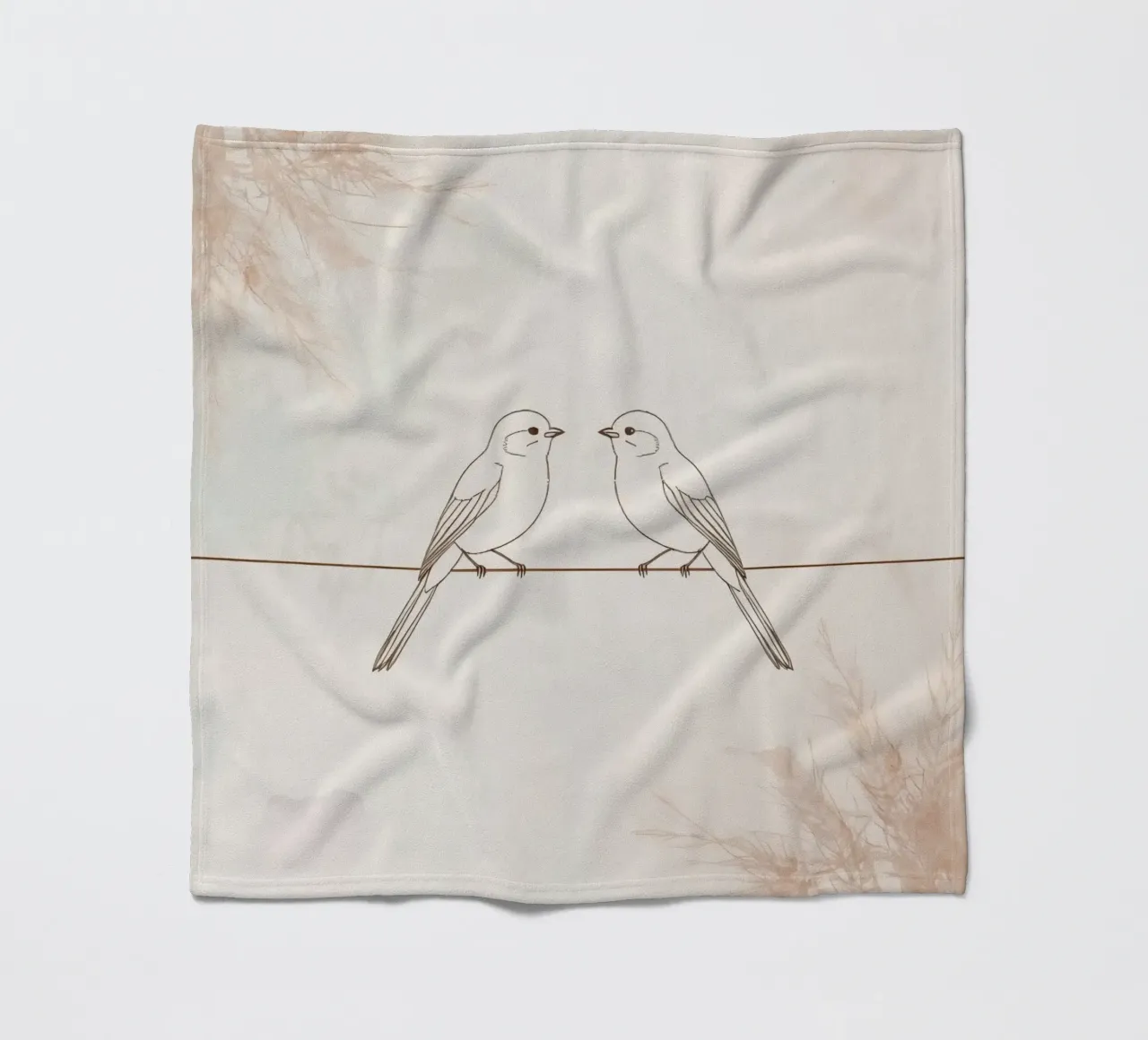 Two small birds perched on a wire against a soft background fleece blanket by DesignDoodle