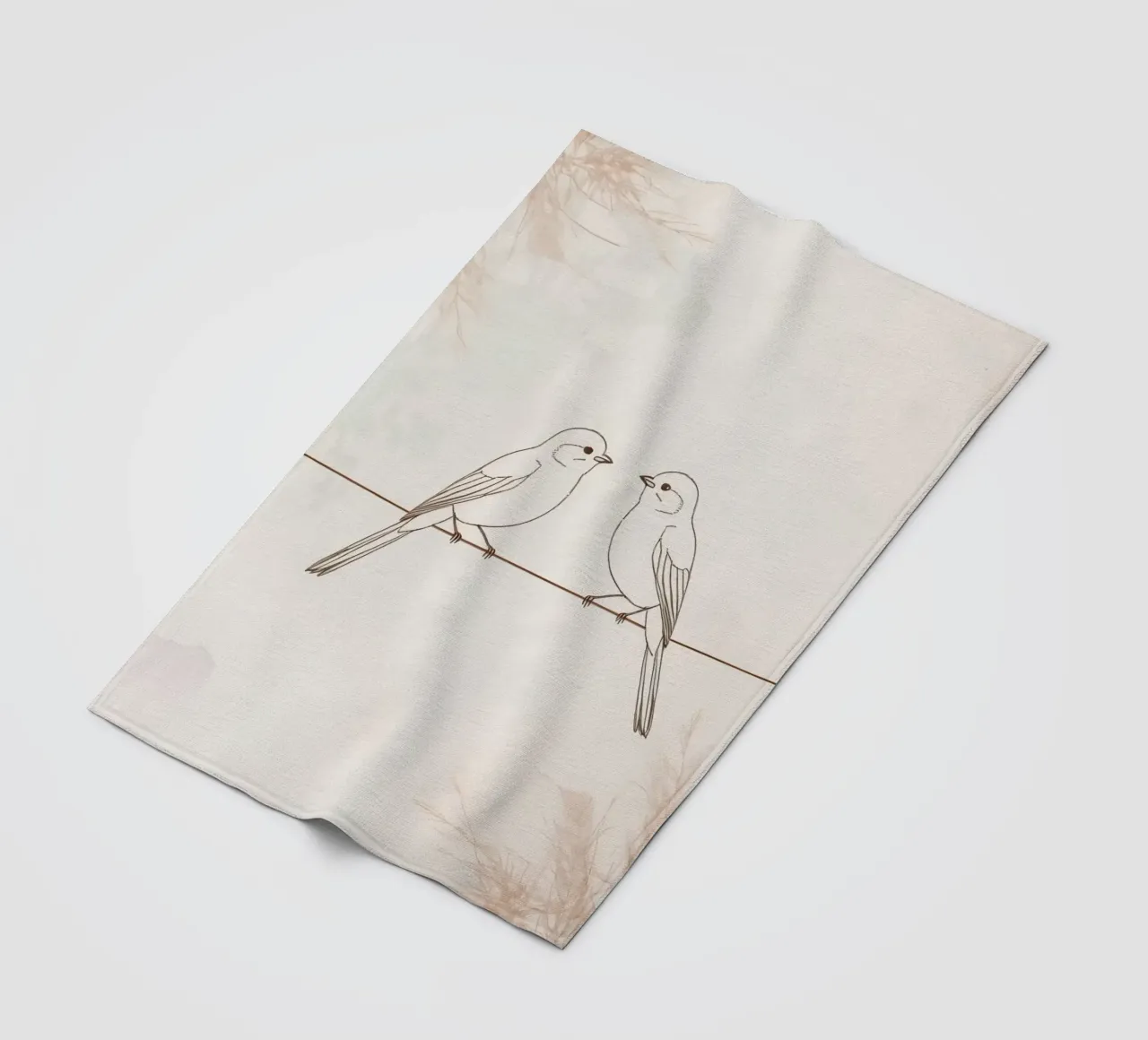 Two small birds perched on a wire against a soft background fleece blanket by DesignDoodle
