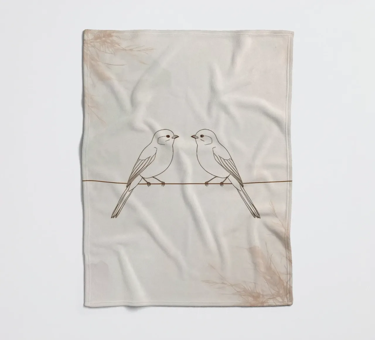 Two small birds perched on a wire against a soft background fleece blanket by DesignDoodle