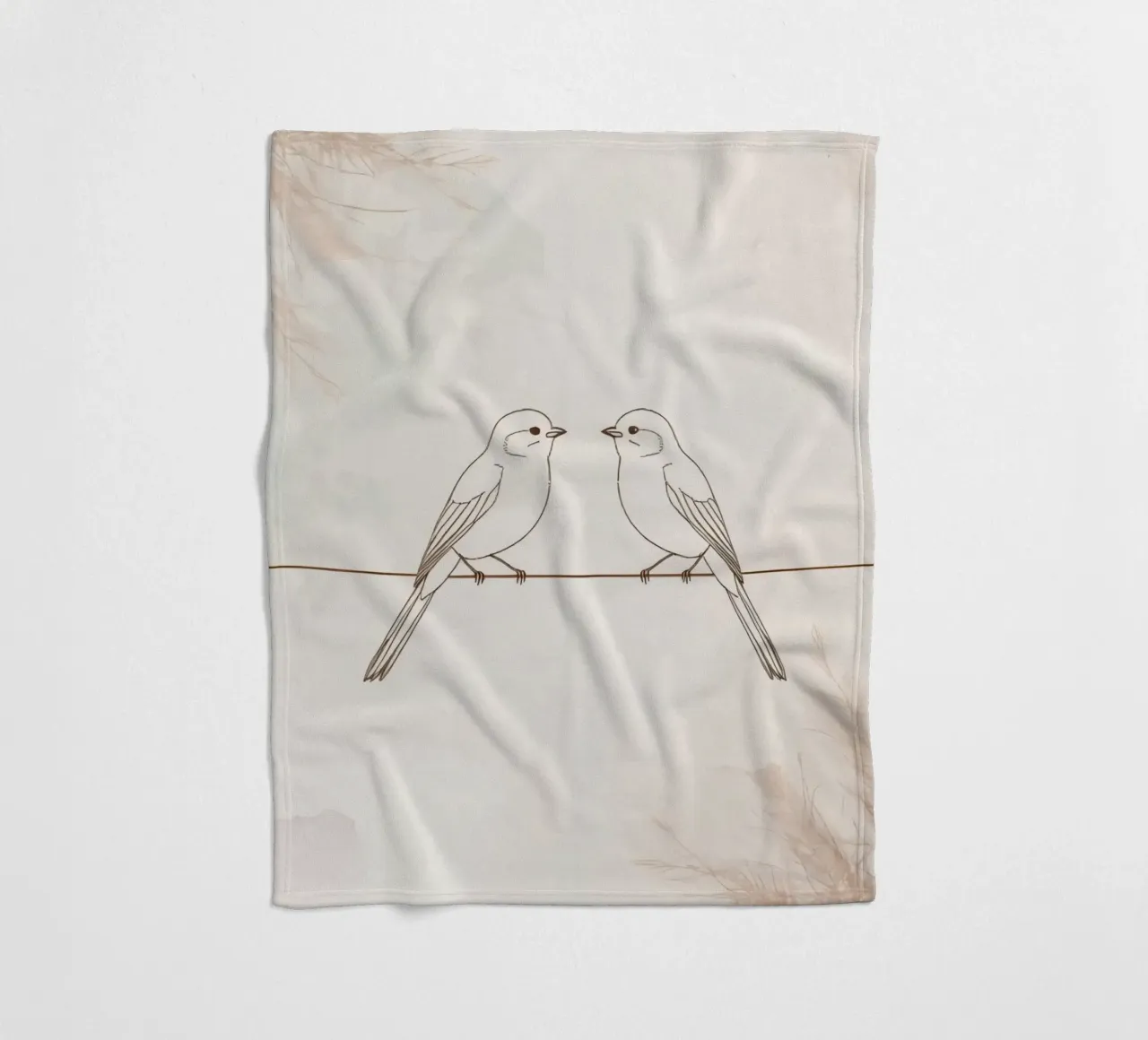 Two small birds perched on a wire against a soft background fleece blanket by DesignDoodle