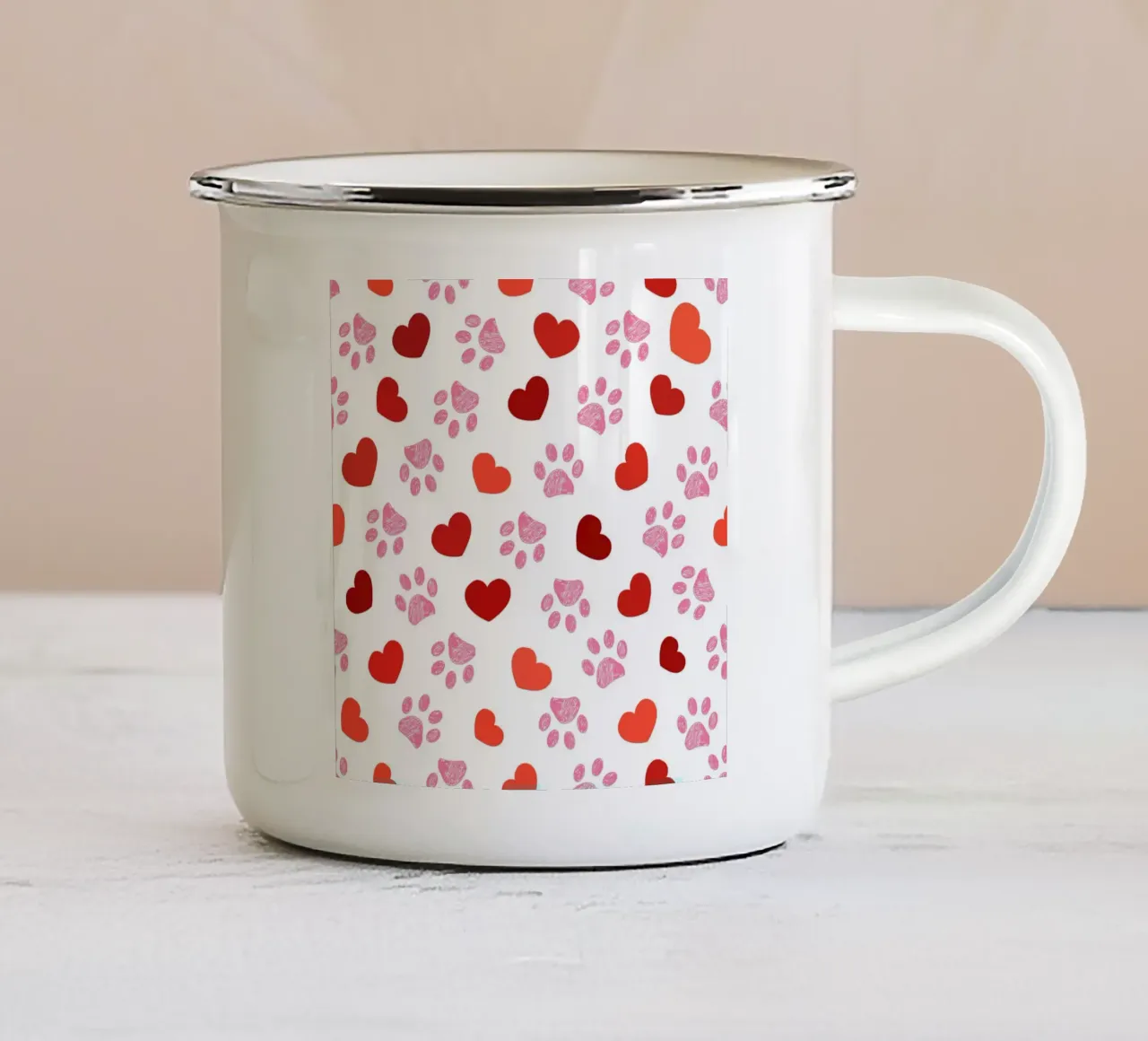 Valentine's Day paw prints pattern enamel mug by gulsengunel