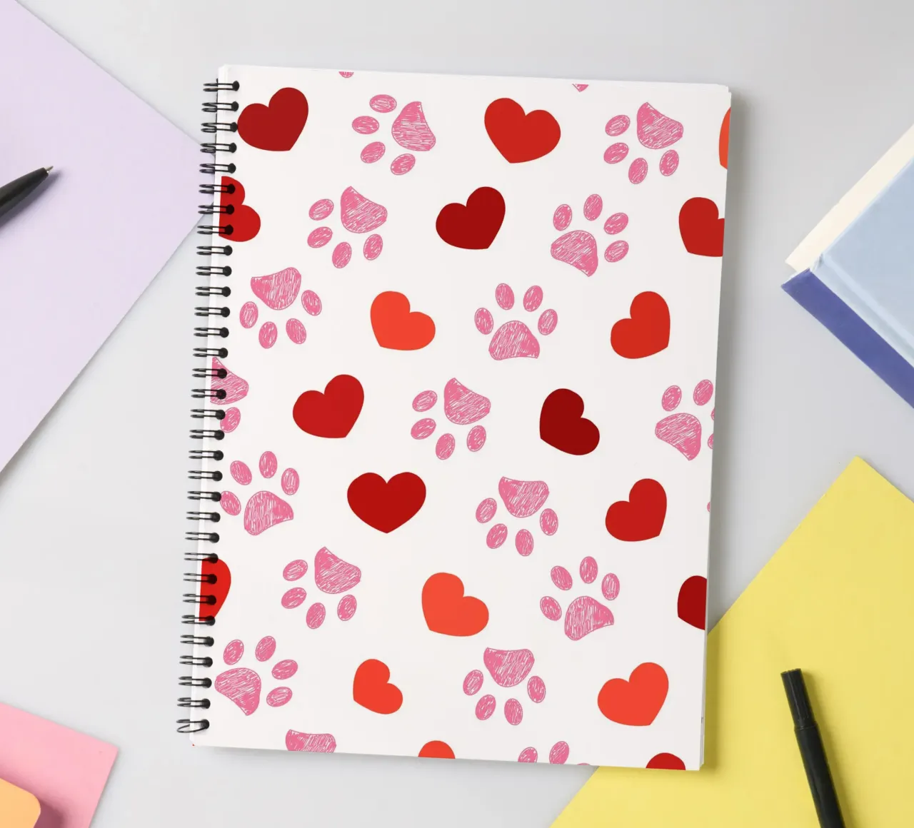 Valentine's Day paw prints pattern spiral notebook by gulsengunel