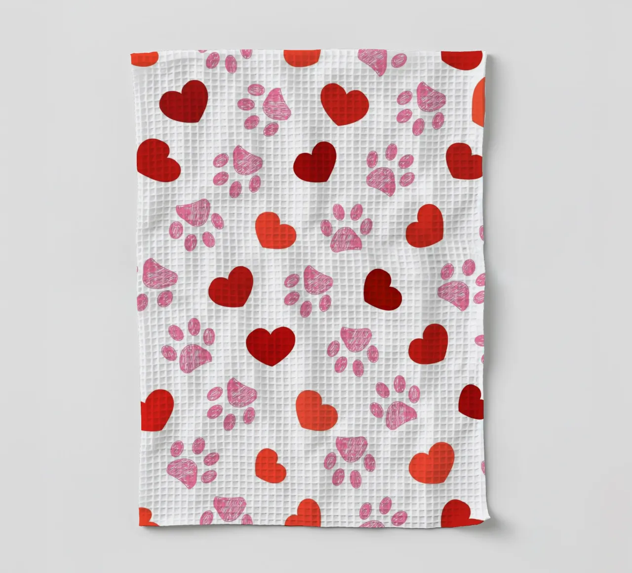 Valentine's Day paw prints pattern tea towel by gulsengunel