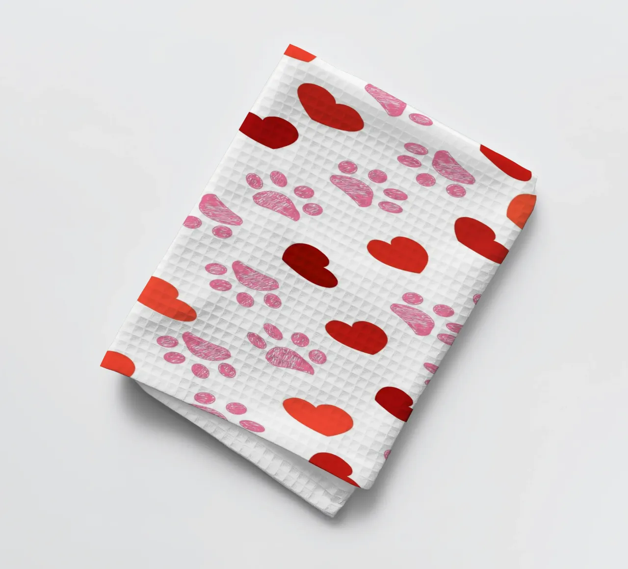 Valentine's Day paw prints pattern tea towel by gulsengunel