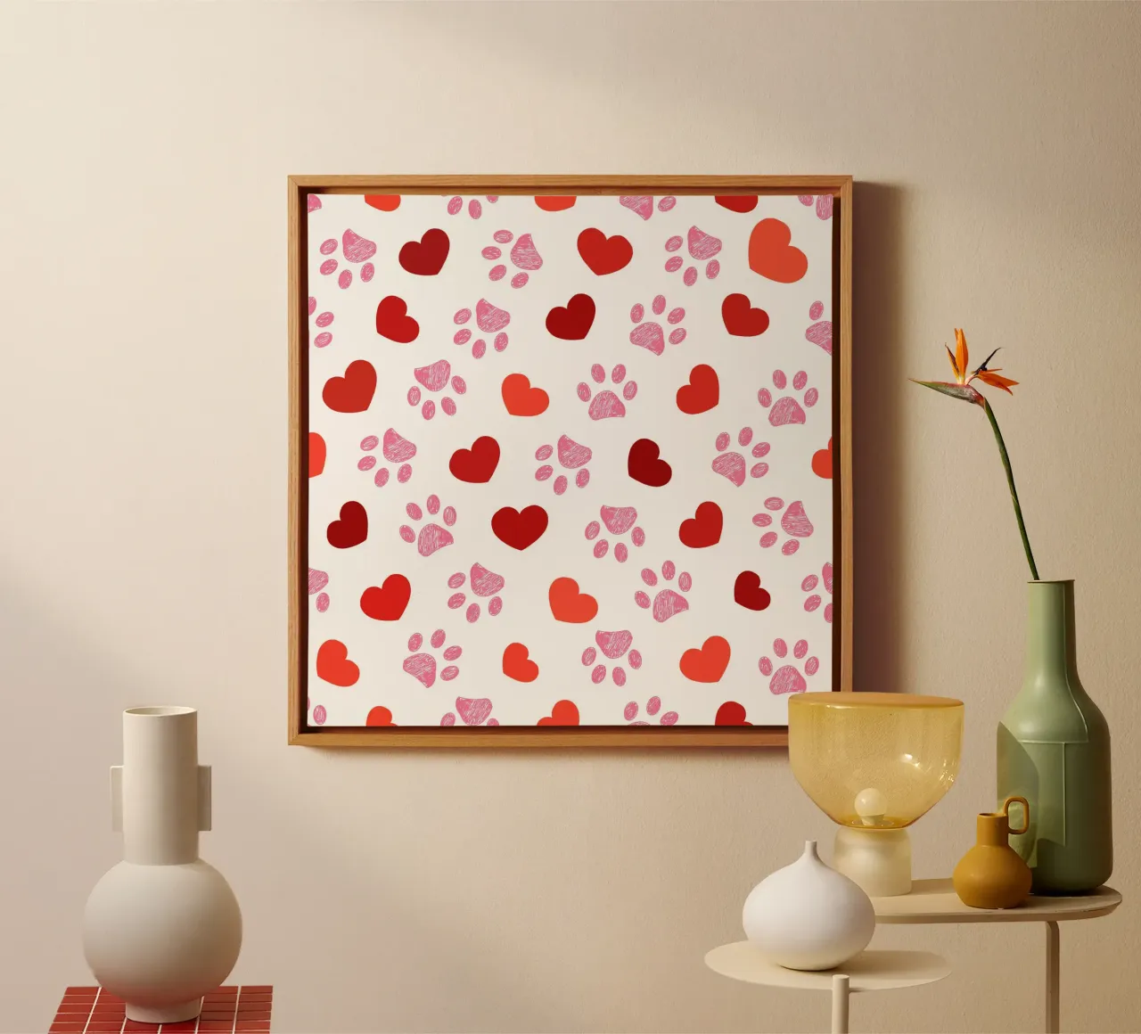 Valentine's Day paw prints pattern canvas by gulsengunel