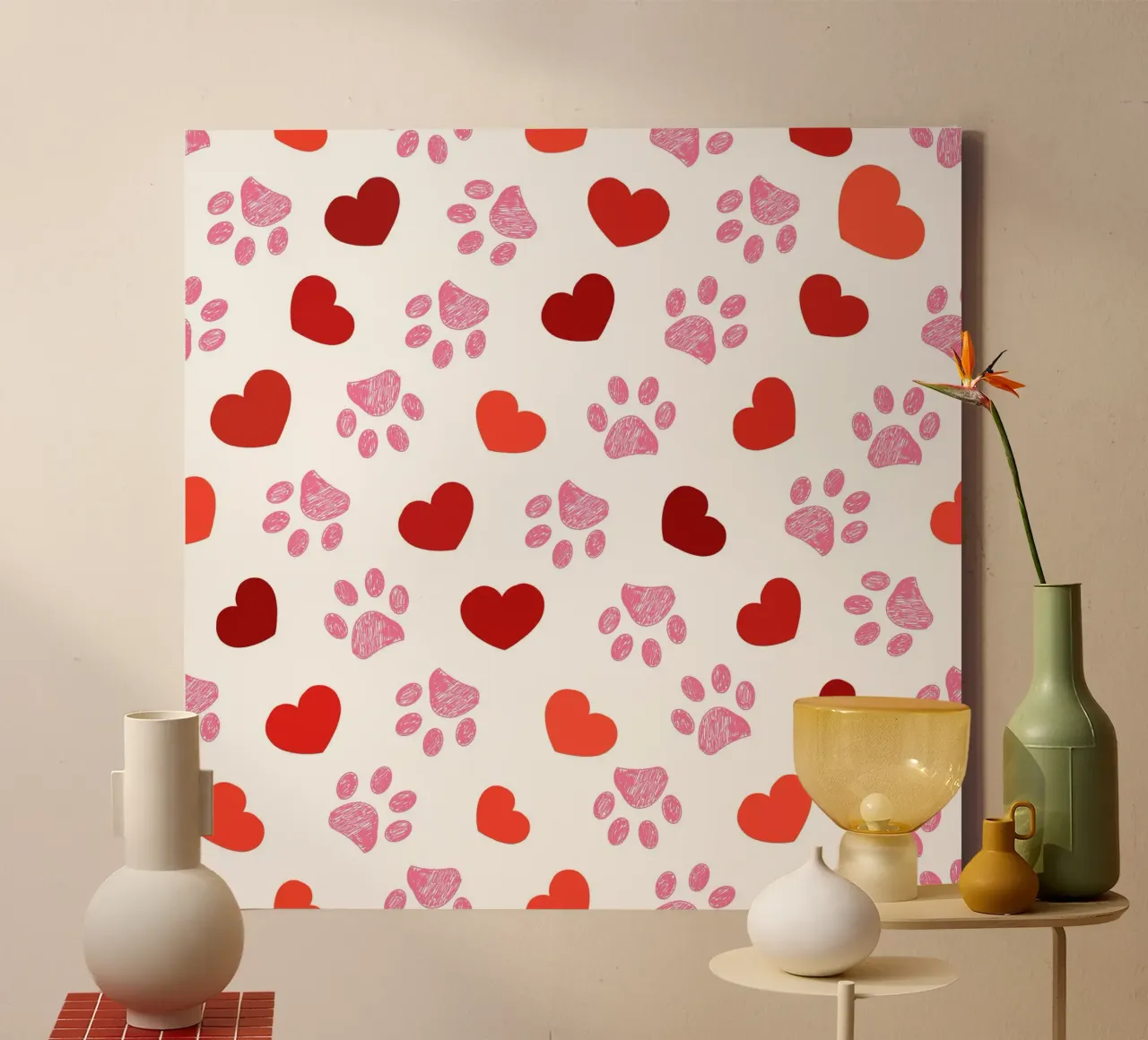 Valentine's Day paw prints pattern canvas by gulsengunel