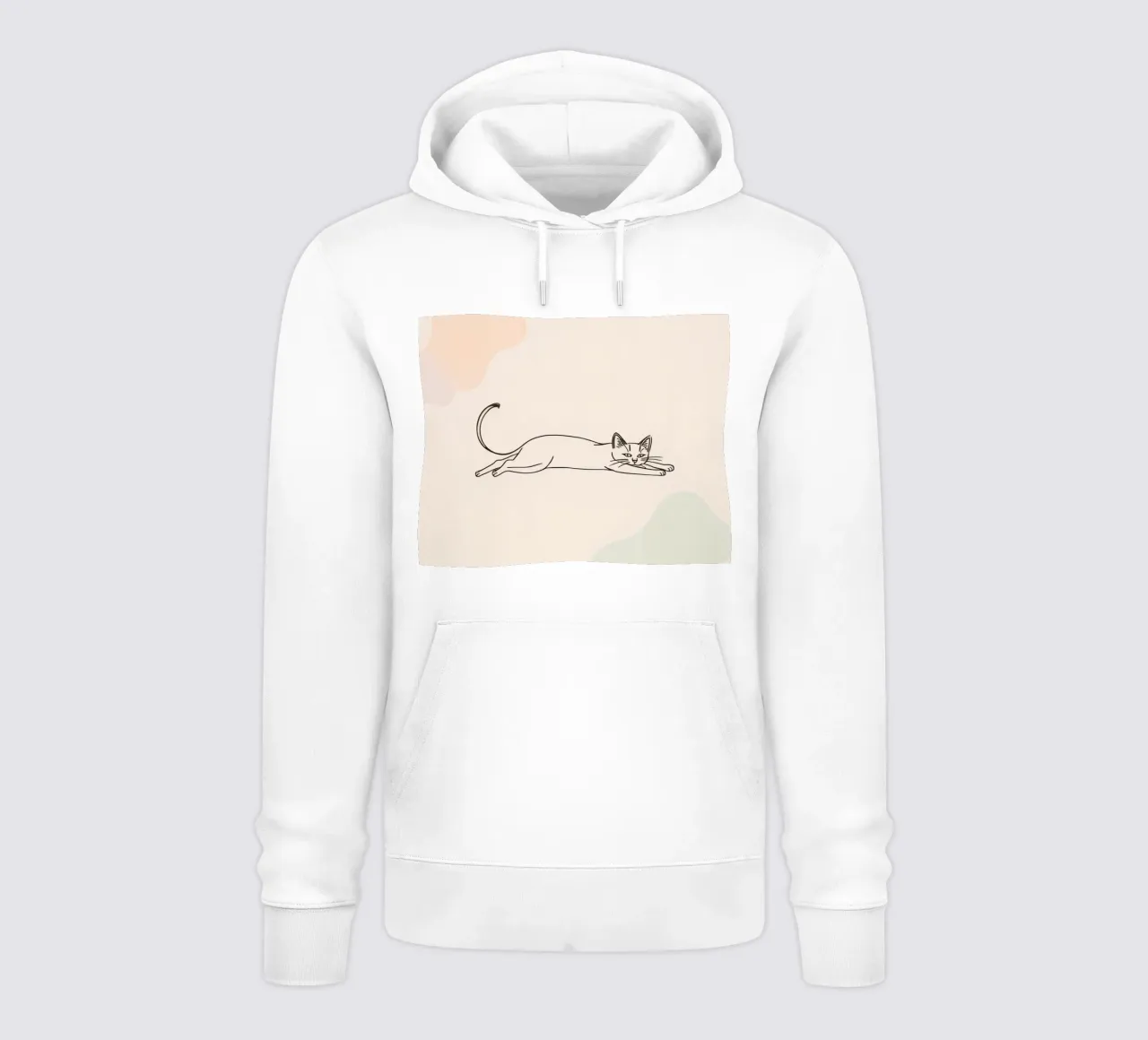 Gatto che si stiracchia in una posa rilassata su uno sfondo chiaro felpa con cappuccio da DesignDoodle