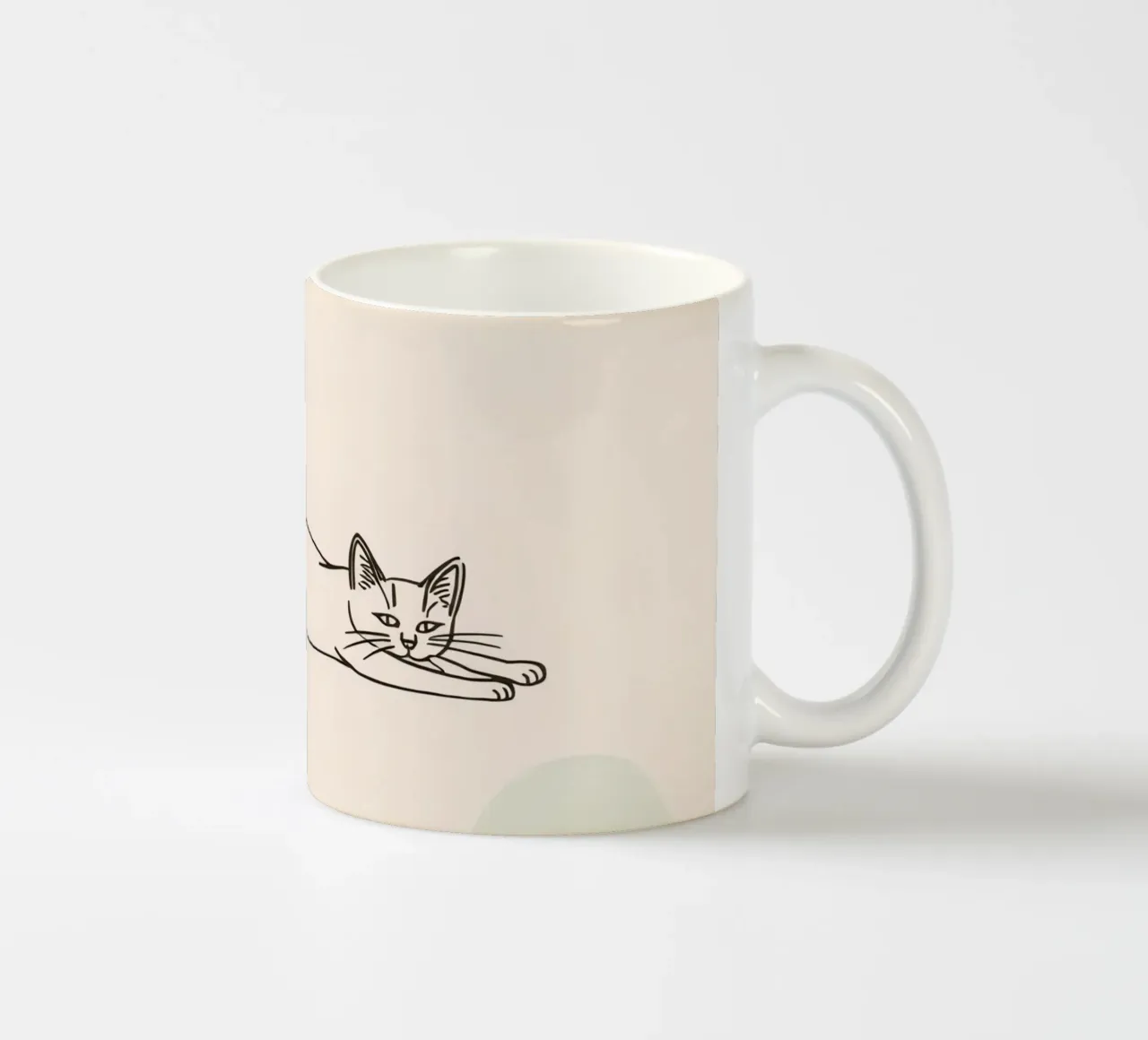 Cat stretching in a relaxed pose on a light background ceramic mug by DesignDoodle