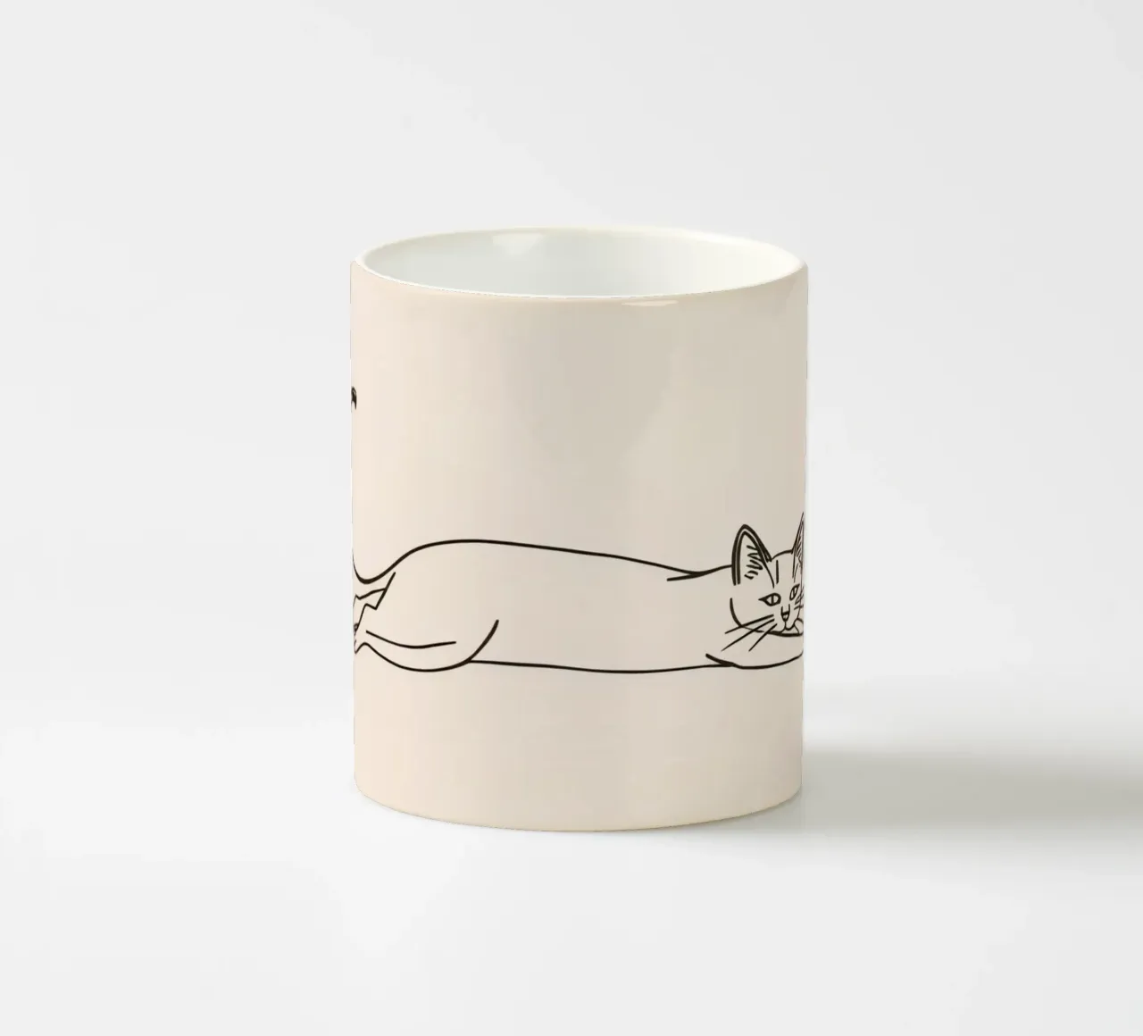Cat stretching in a relaxed pose on a light background ceramic mug by DesignDoodle
