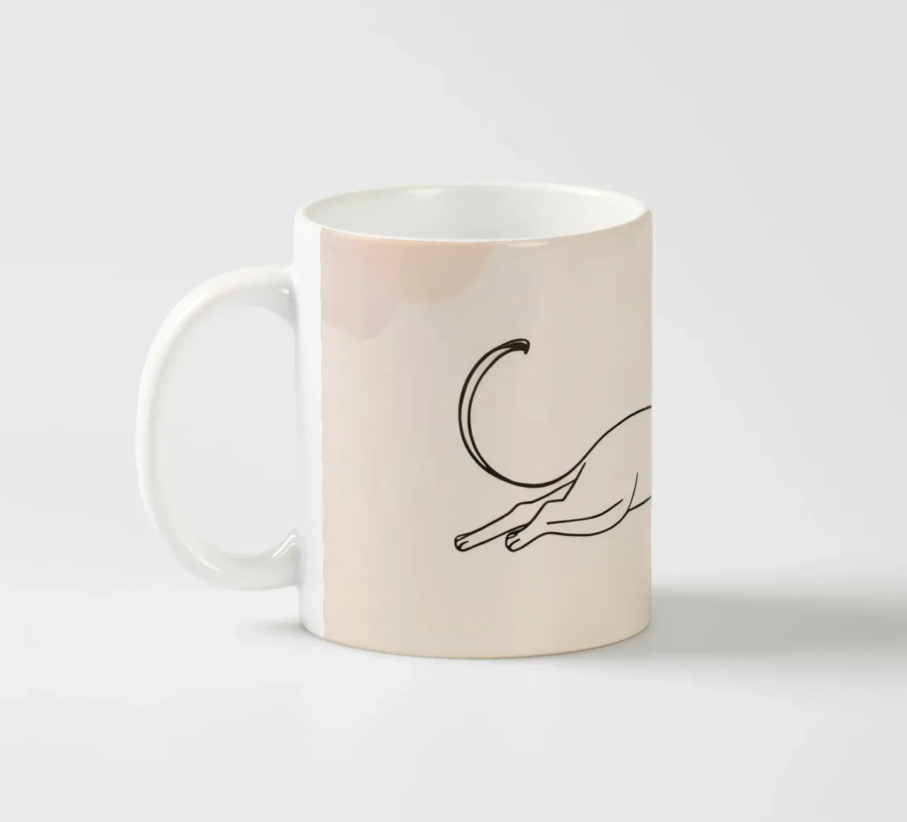 Cat stretching in a relaxed pose on a light background ceramic mug by DesignDoodle