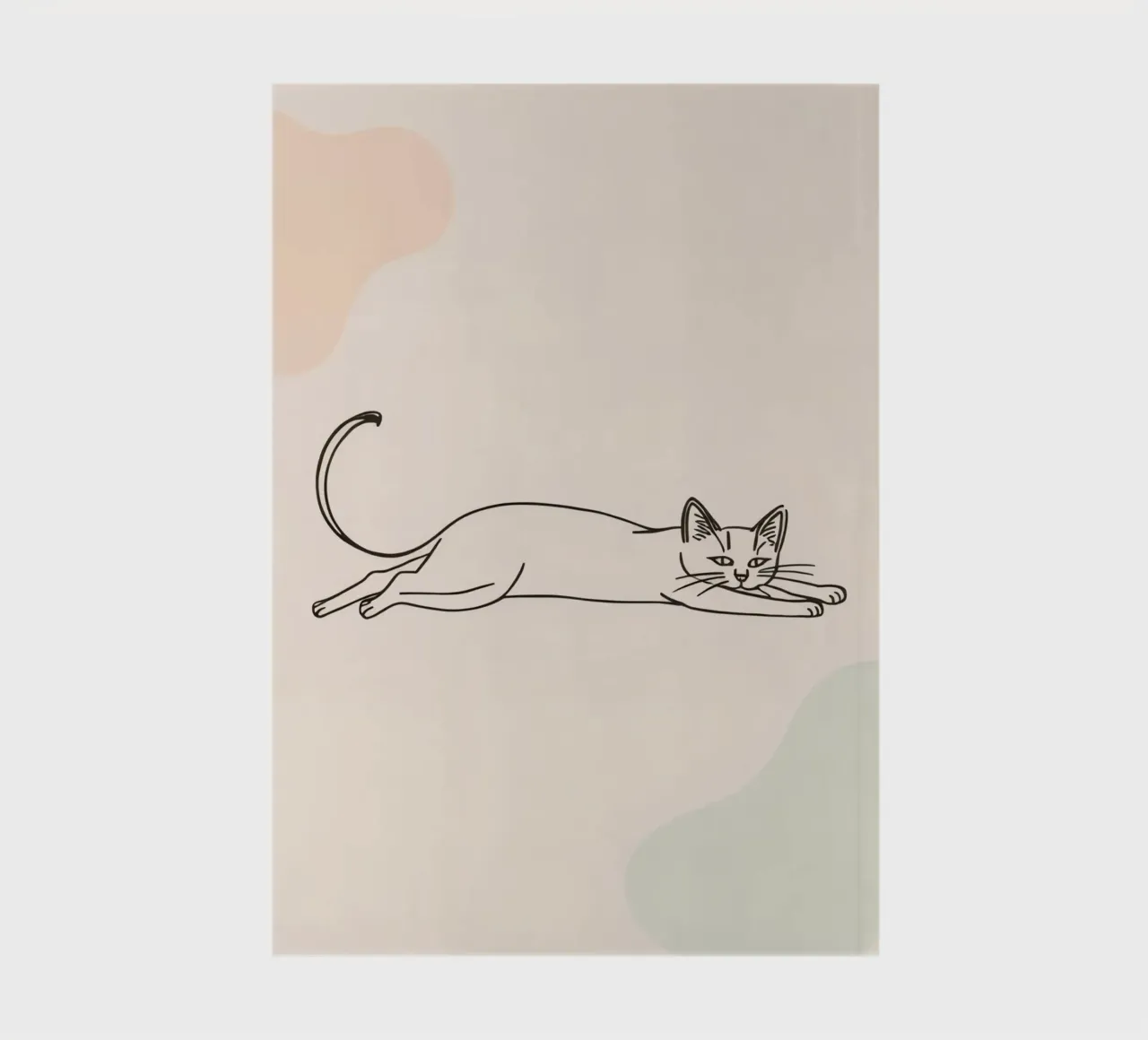 Cat stretching in a relaxed pose on a light background notebook by DesignDoodle