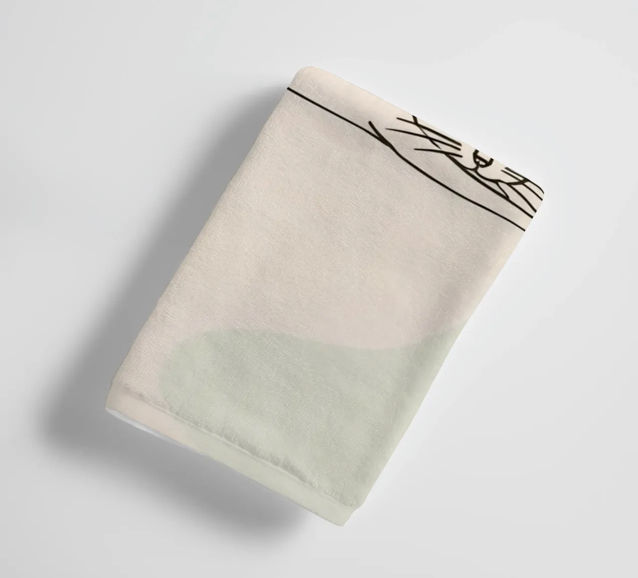 Cat stretching in a relaxed pose on a light background towel by DesignDoodle