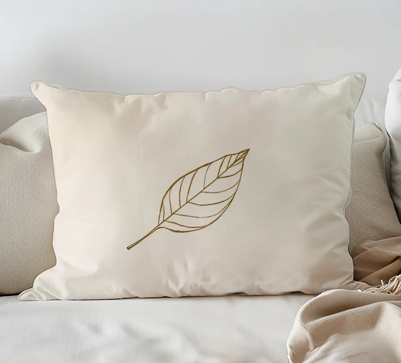 Leaf illustration on a neutral background decorative cushion by DesignDoodle