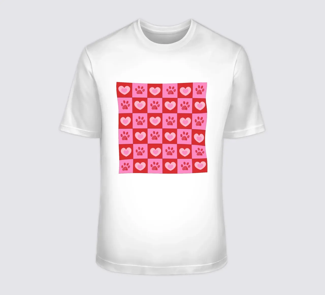 Plaid pink and red hearts pattern with paw prints II t-shirt by gulsengunel