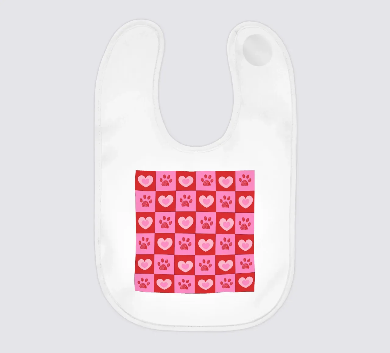 Plaid pink and red hearts pattern with paw prints II baby bib by gulsengunel