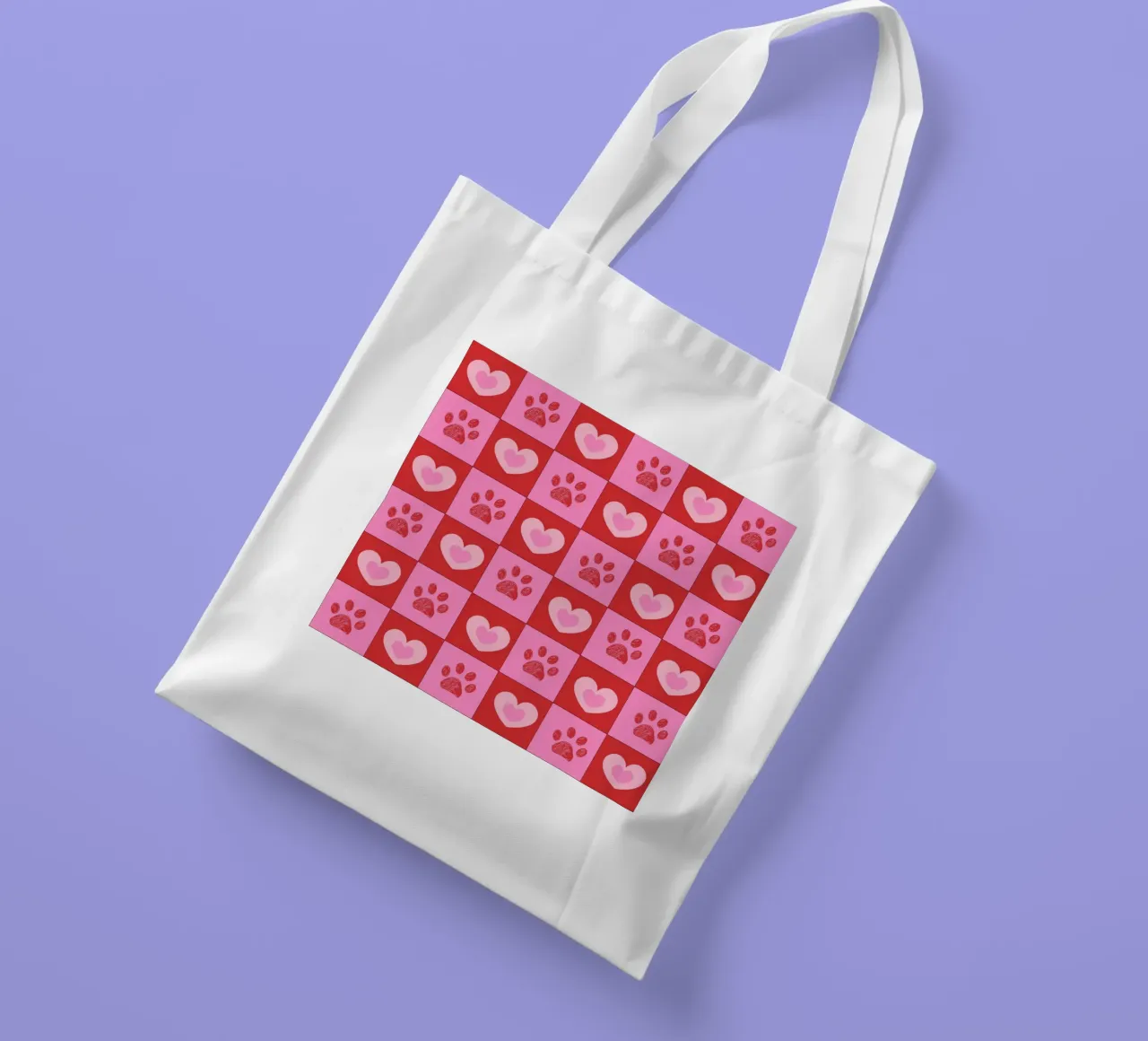 Plaid pink and red hearts pattern with paw prints II tote bag by gulsengunel