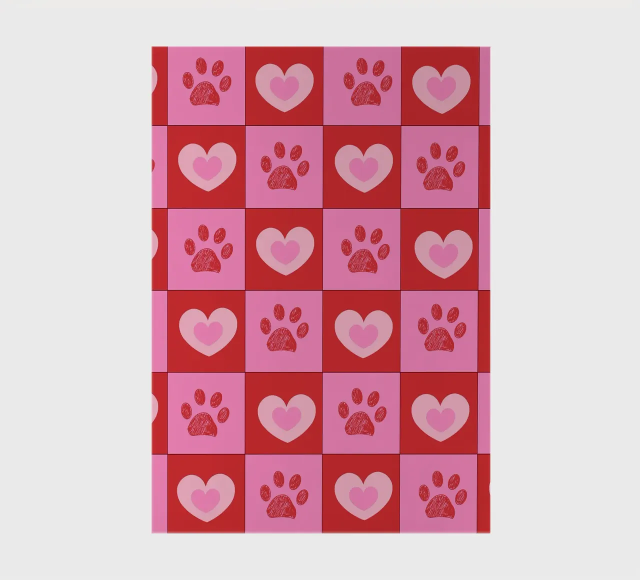 Plaid pink and red hearts pattern with paw prints II notebook by gulsengunel