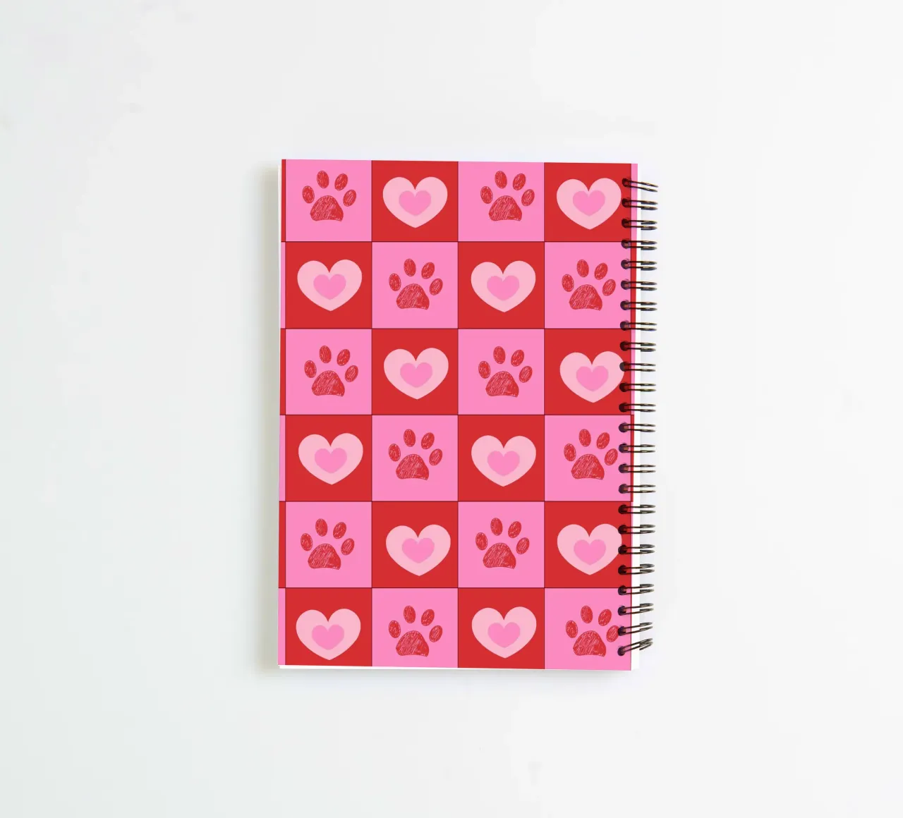 Plaid pink and red hearts pattern with paw prints II spiral notebook by gulsengunel