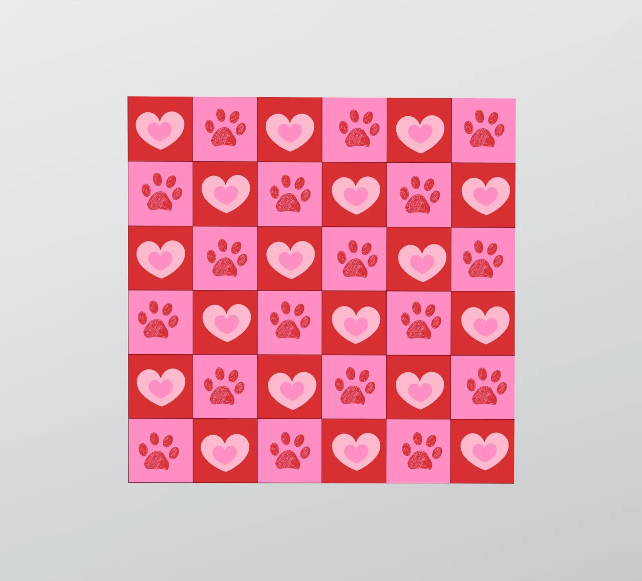 Plaid pink and red hearts pattern with paw prints II sticker by gulsengunel