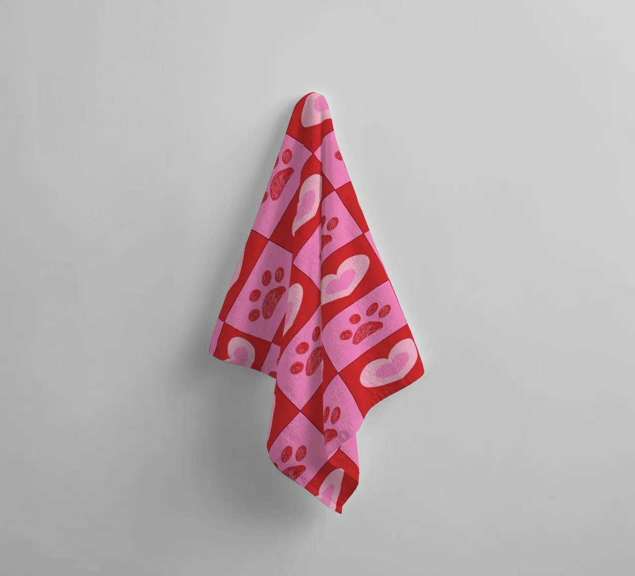 Plaid pink and red hearts pattern with paw prints II towel by gulsengunel