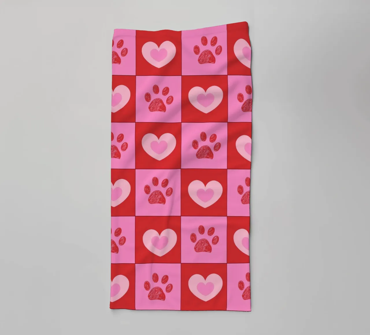 Plaid pink and red hearts pattern with paw prints II towel by gulsengunel