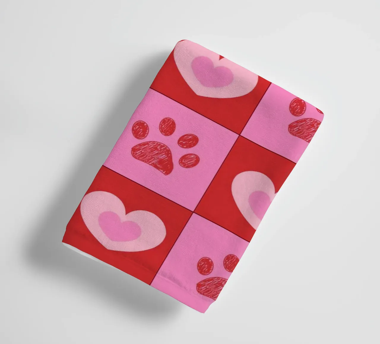 Plaid pink and red hearts pattern with paw prints II towel by gulsengunel