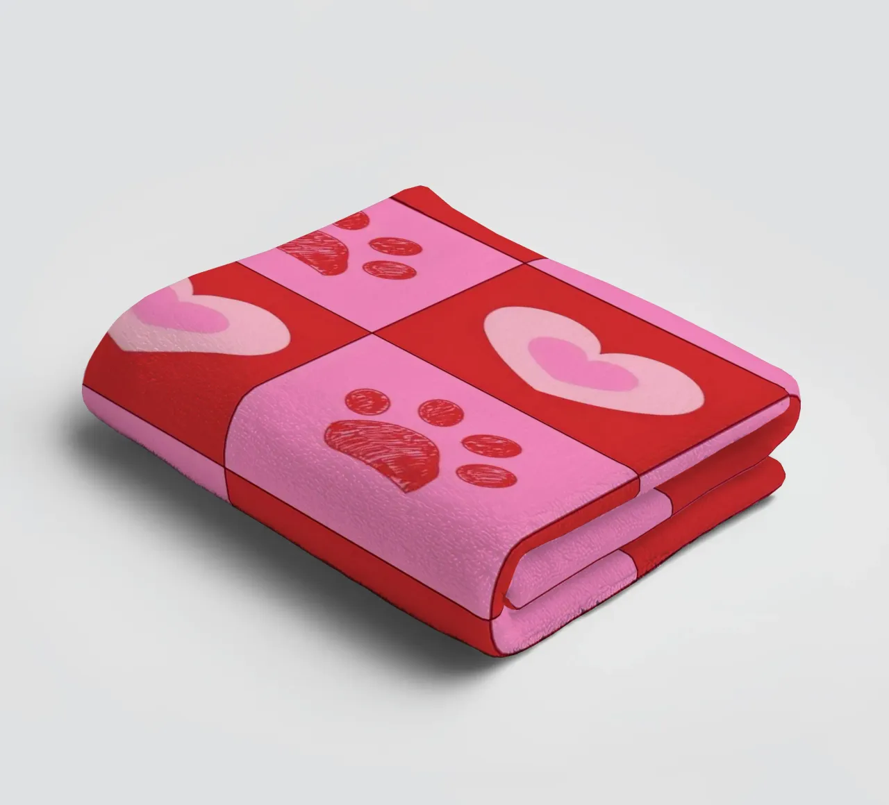 Plaid pink and red hearts pattern with paw prints II towel by gulsengunel
