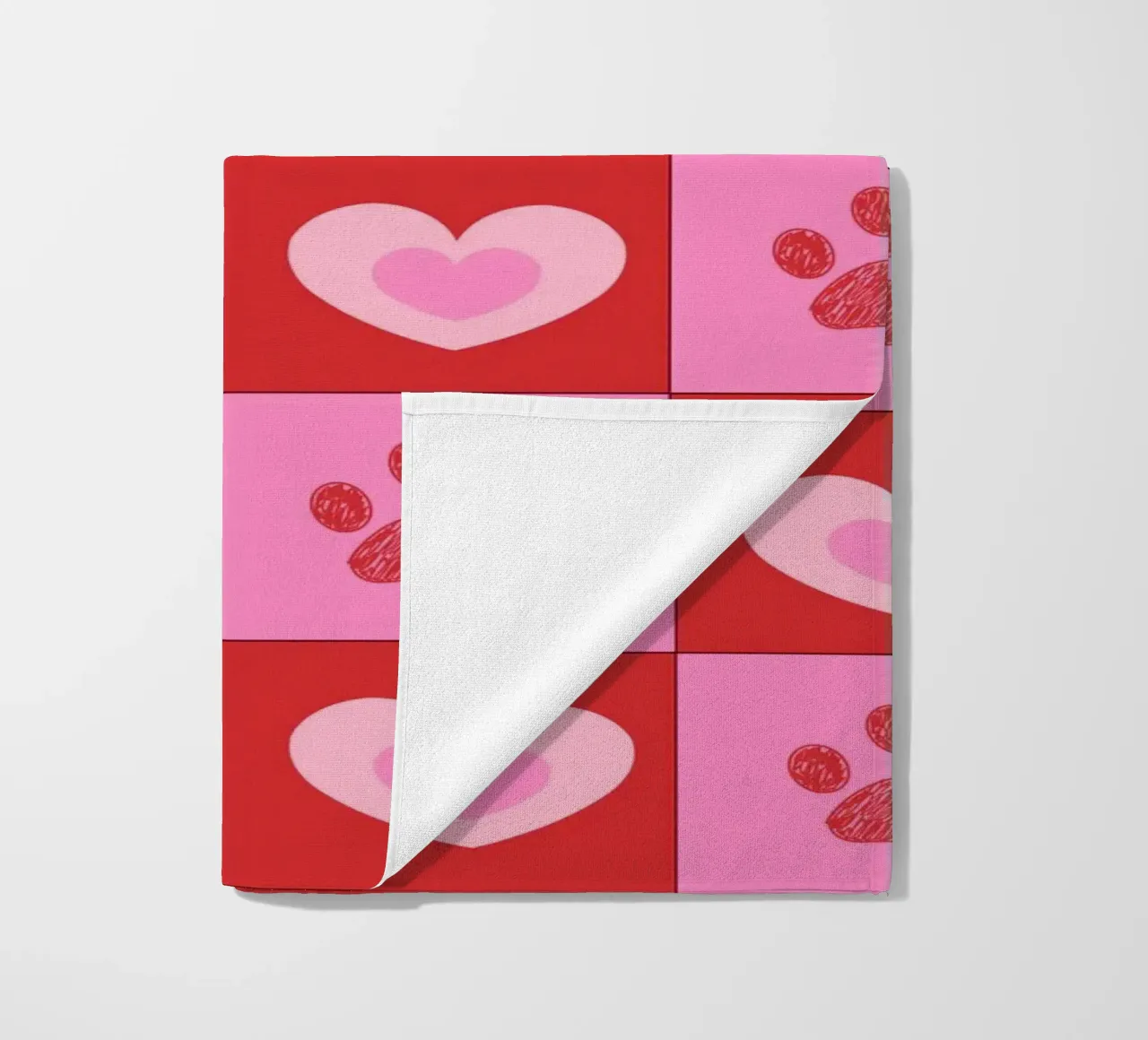 Plaid pink and red hearts pattern with paw prints II beach towel by gulsengunel