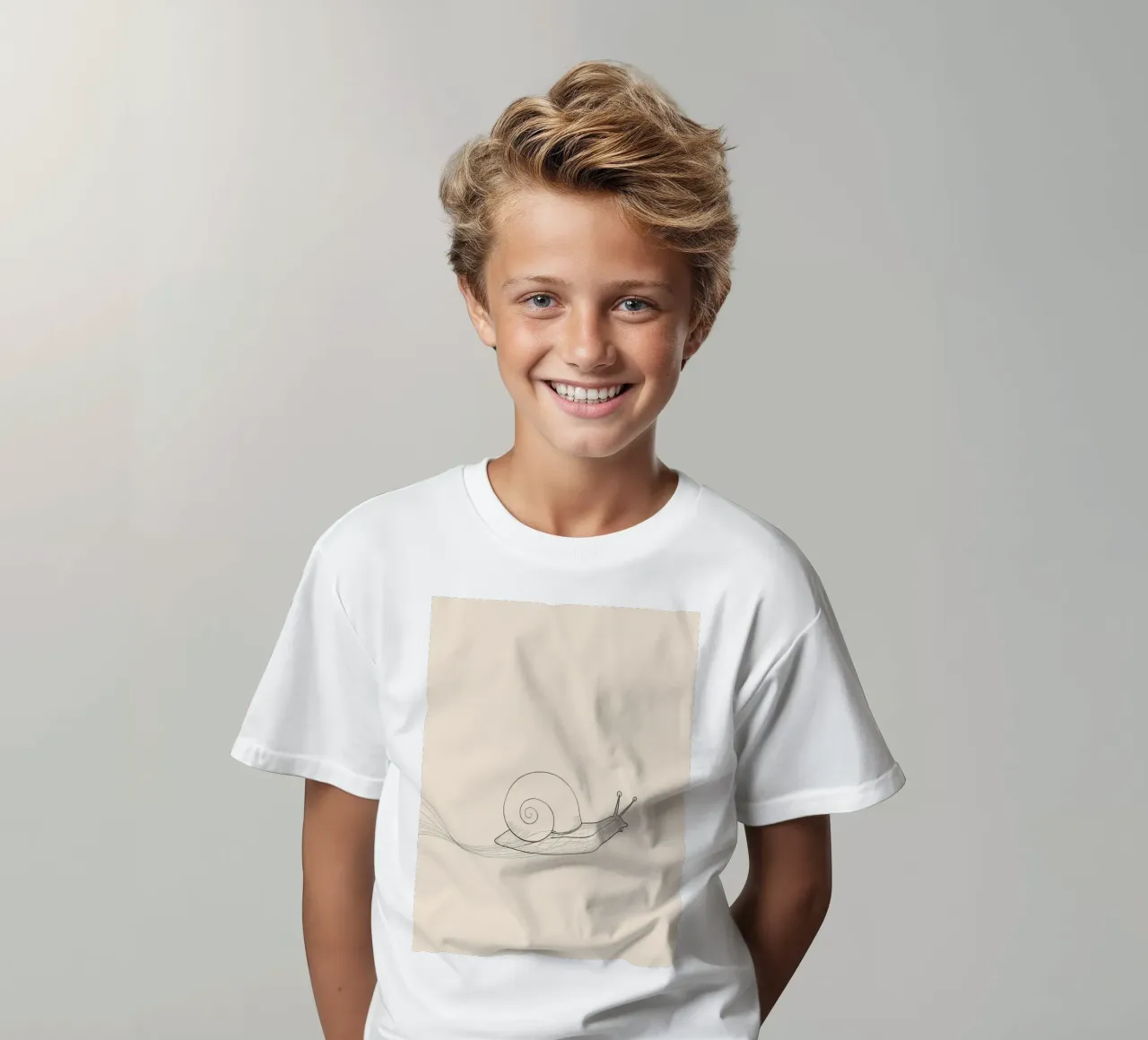 Snail glides gracefully across a smooth surface kids t-shirt by DesignDoodle
