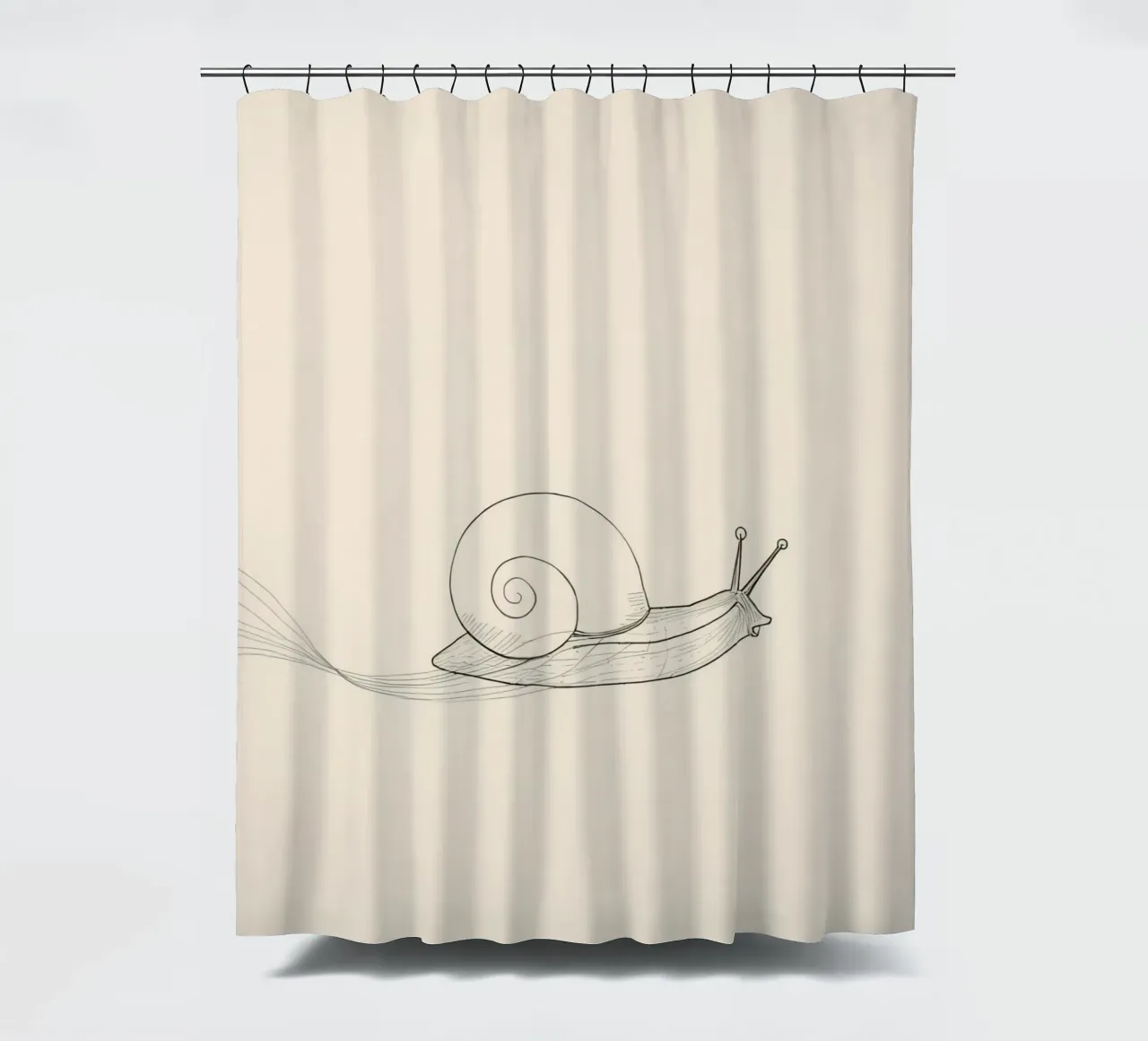 Snail glides gracefully across a smooth surface shower curtain by DesignDoodle