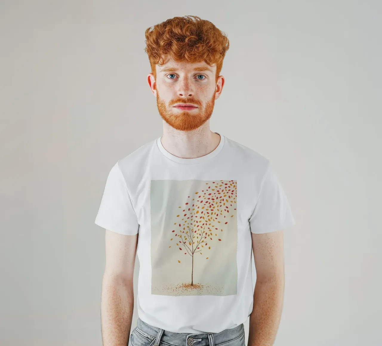Tree shedding leaves in autumn depicting the seasonal change t-shirt by DesignDoodle