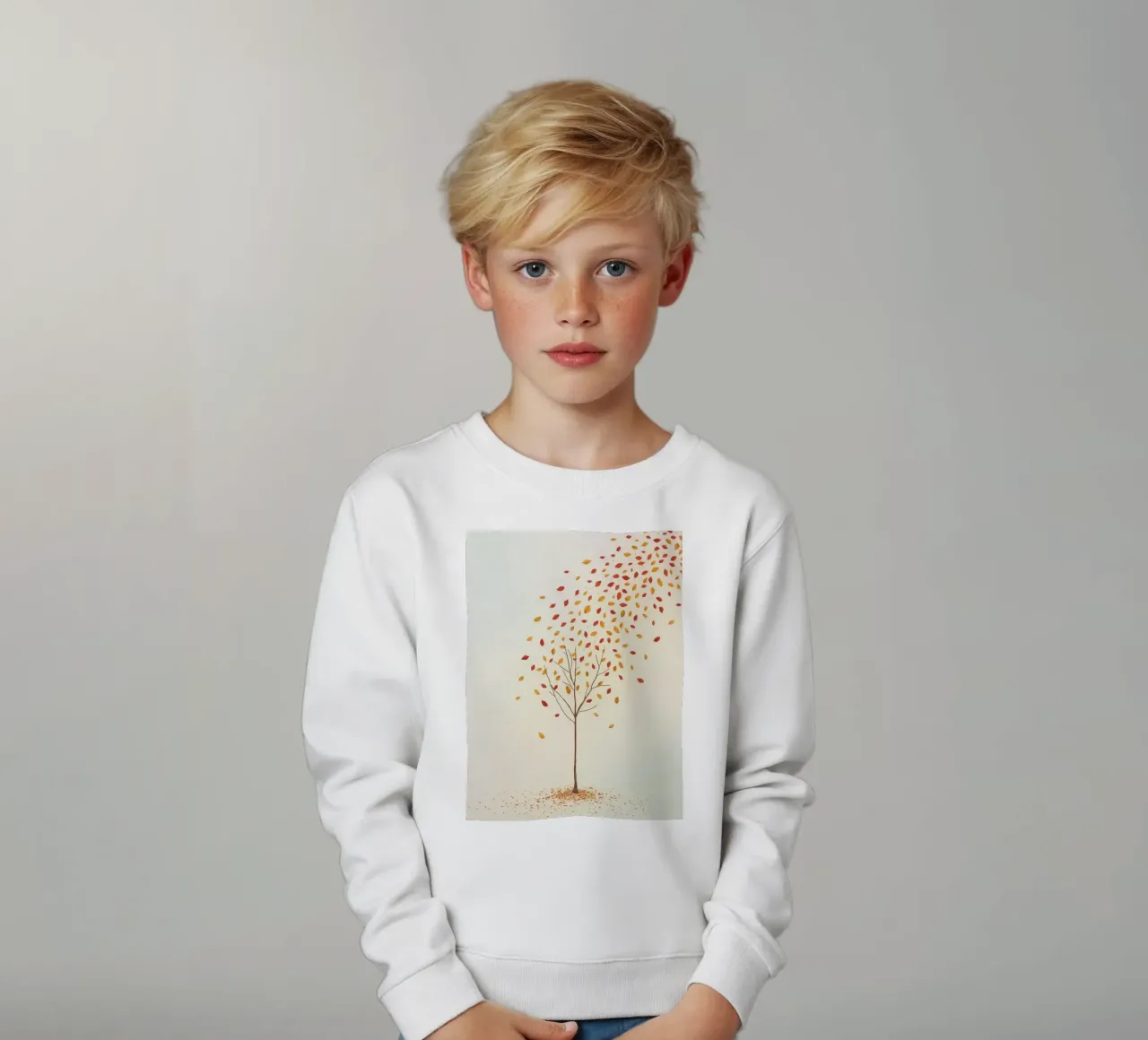 Albero che perde le foglie in autunno, raffigurante il cambiamento stagionale felpa bambino da DesignDoodle