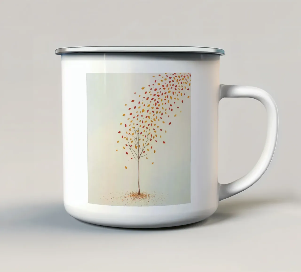 Tree shedding leaves in autumn depicting the seasonal change enamel mug by DesignDoodle