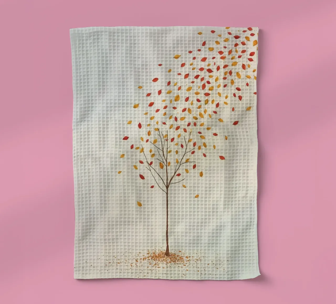 Tree shedding leaves in autumn depicting the seasonal change tea towel by DesignDoodle