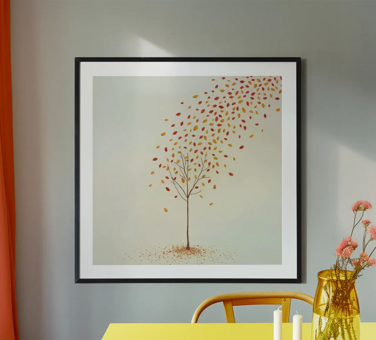Tree shedding leaves in autumn depicting the seasonal change hahnemühle by DesignDoodle