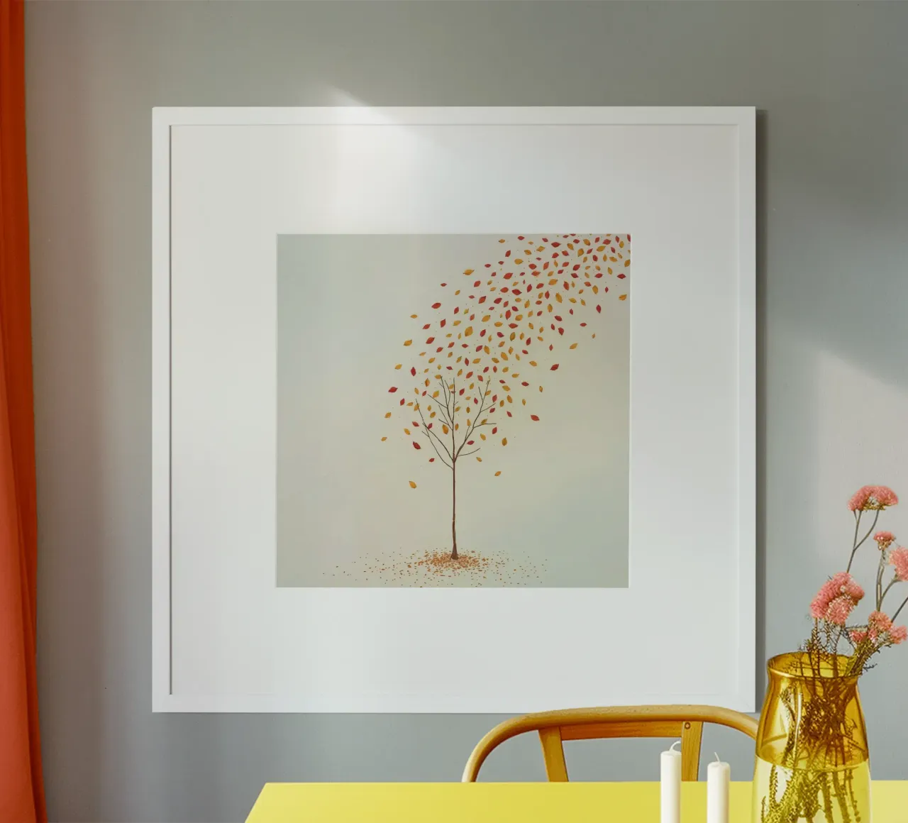 Tree shedding leaves in autumn depicting the seasonal change hahnemühle by DesignDoodle