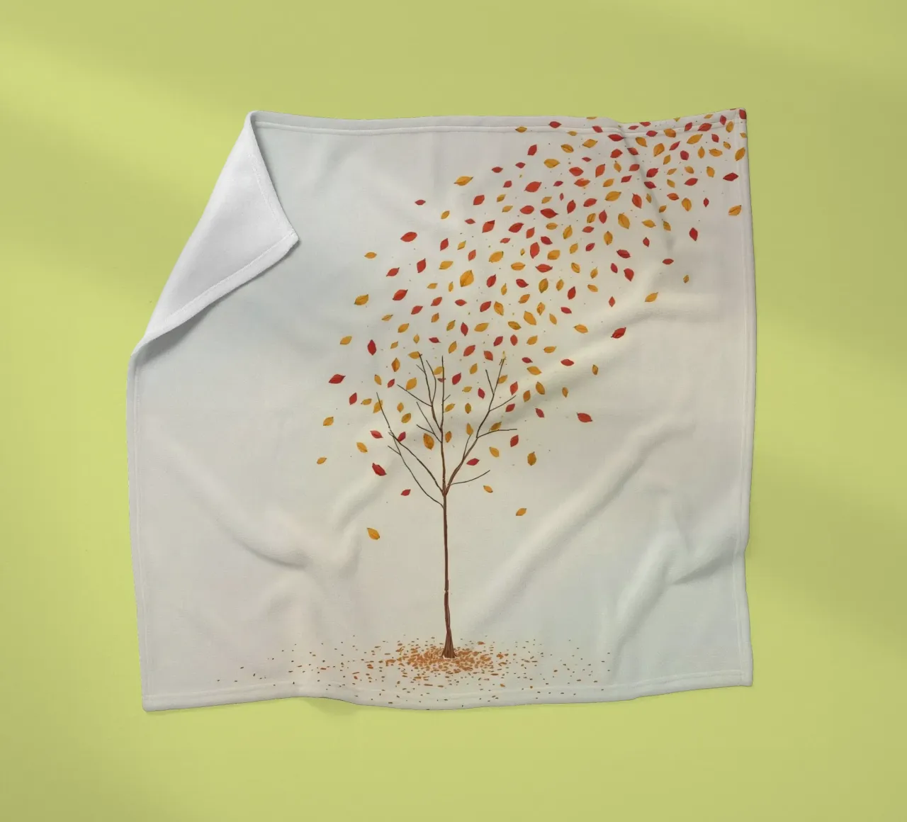 Tree shedding leaves in autumn depicting the seasonal change fleece blanket by DesignDoodle