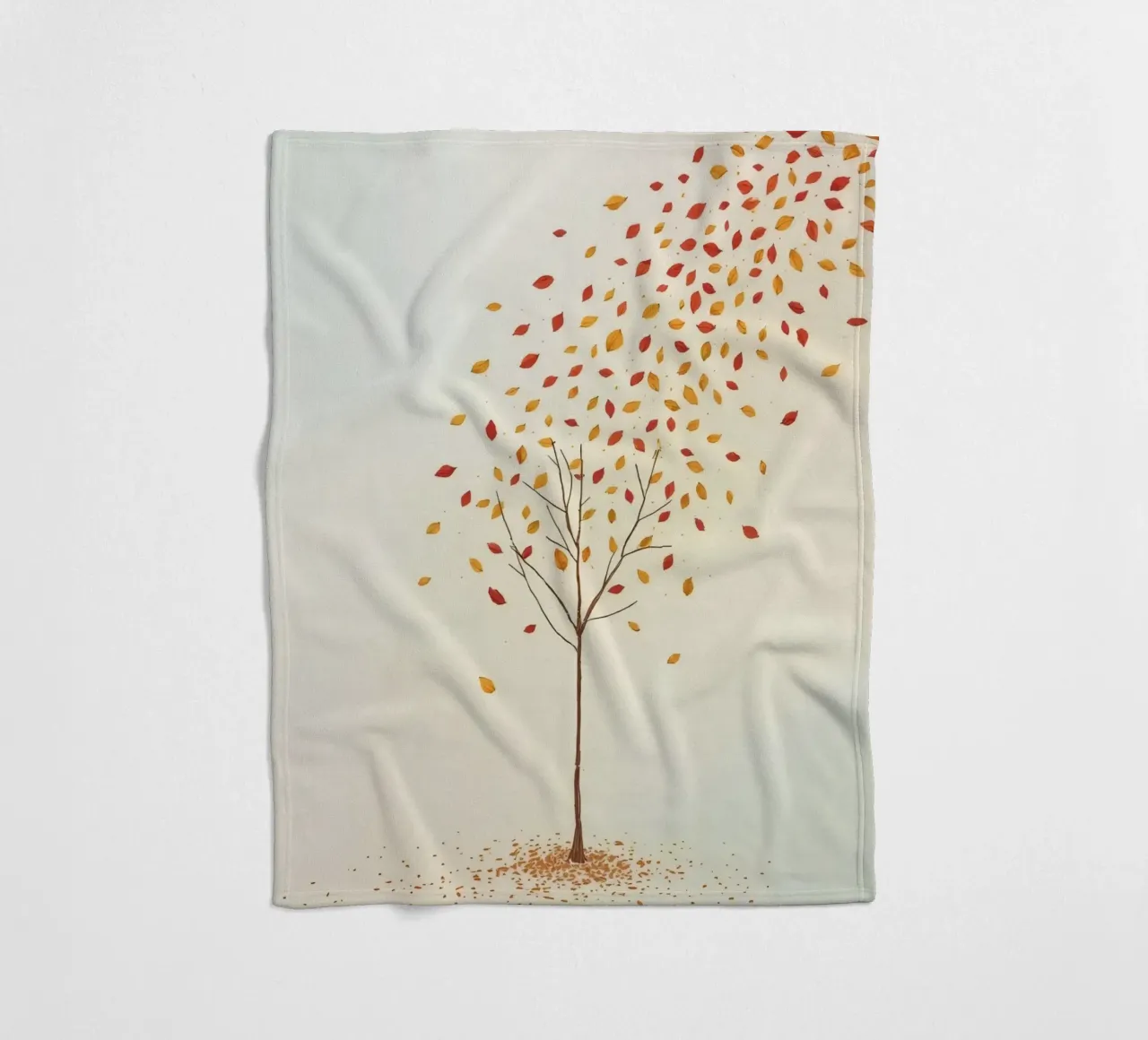 Tree shedding leaves in autumn depicting the seasonal change fleece blanket by DesignDoodle