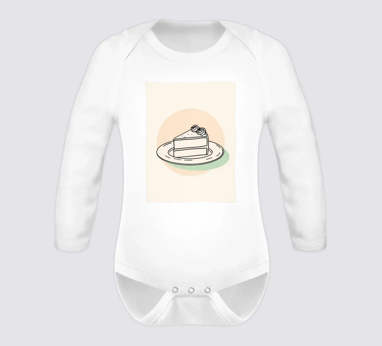 Delicious slice of cake on a plate with decorative cream long-sleeve baby romper by DesignDoodle