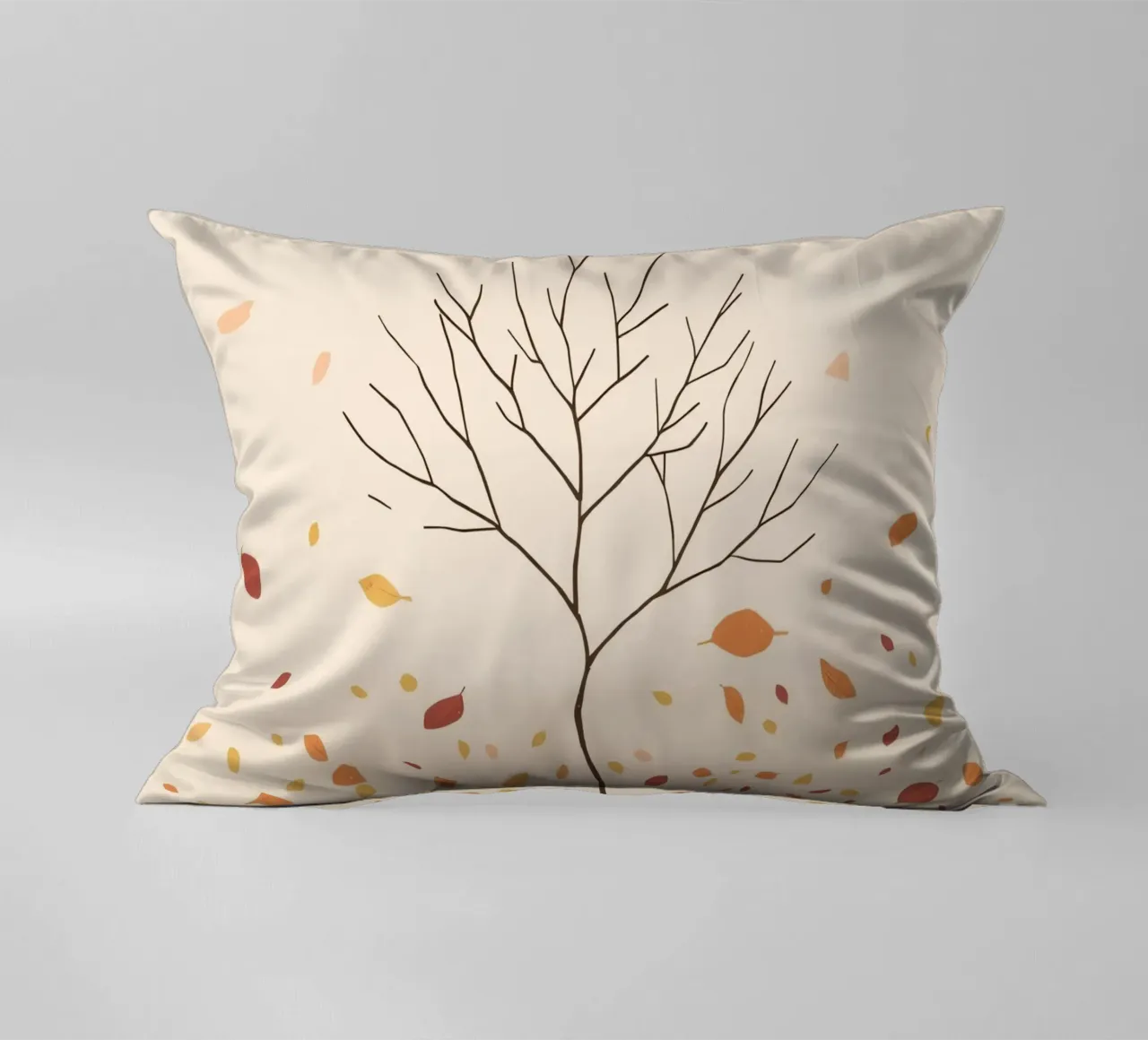 Albero spoglio circondato da foglie cadenti nella stagione autunnale cuscino da DesignDoodle