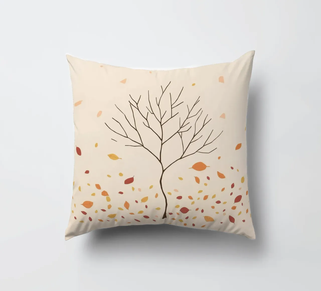 Albero spoglio circondato da foglie cadenti nella stagione autunnale cuscino da DesignDoodle