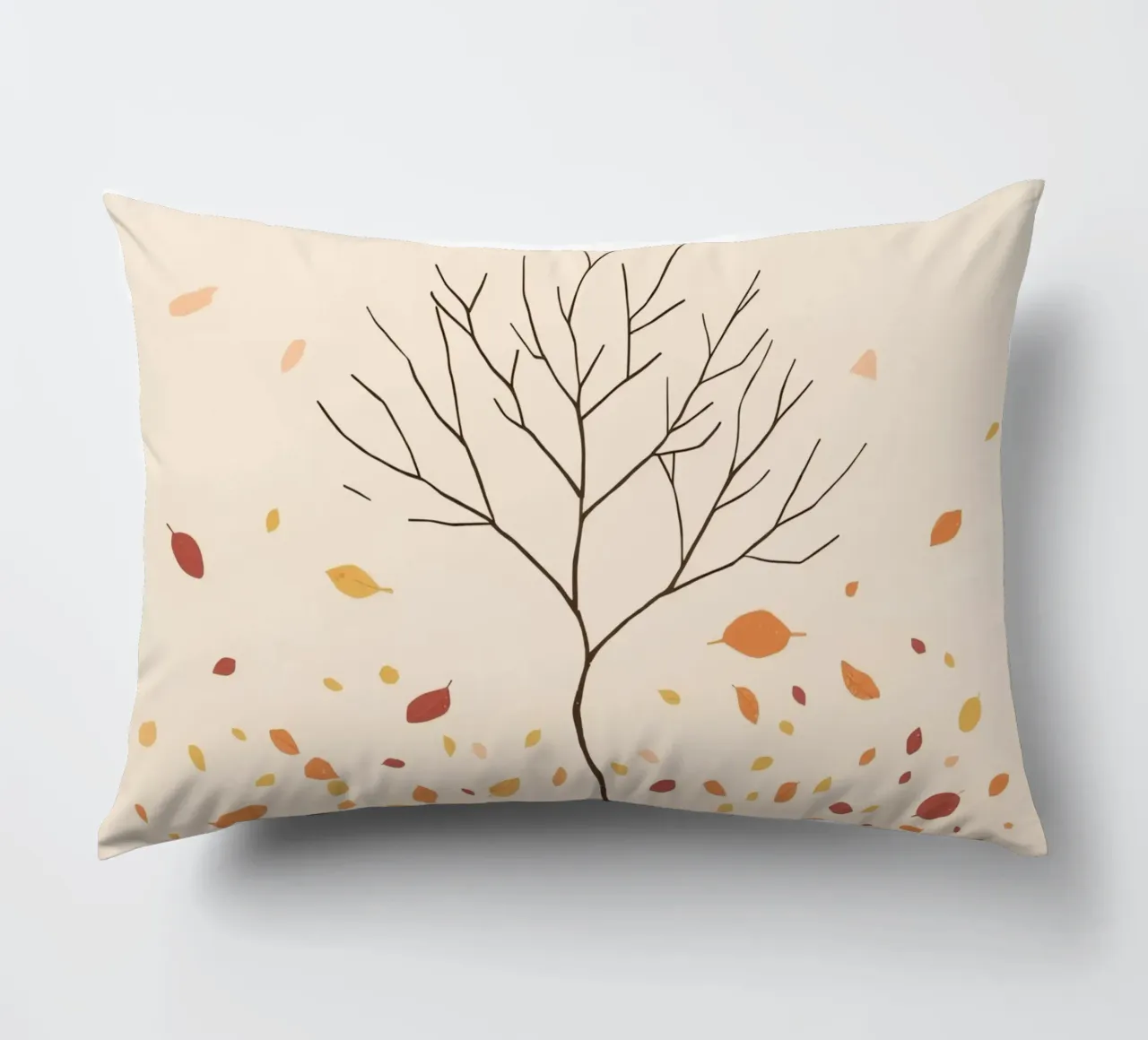 Albero spoglio circondato da foglie cadenti nella stagione autunnale cuscino da DesignDoodle