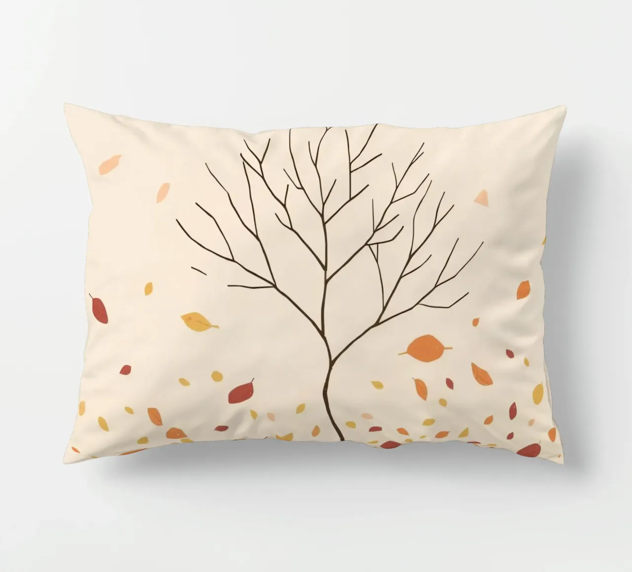 Albero spoglio circondato da foglie cadenti nella stagione autunnale cuscino da DesignDoodle