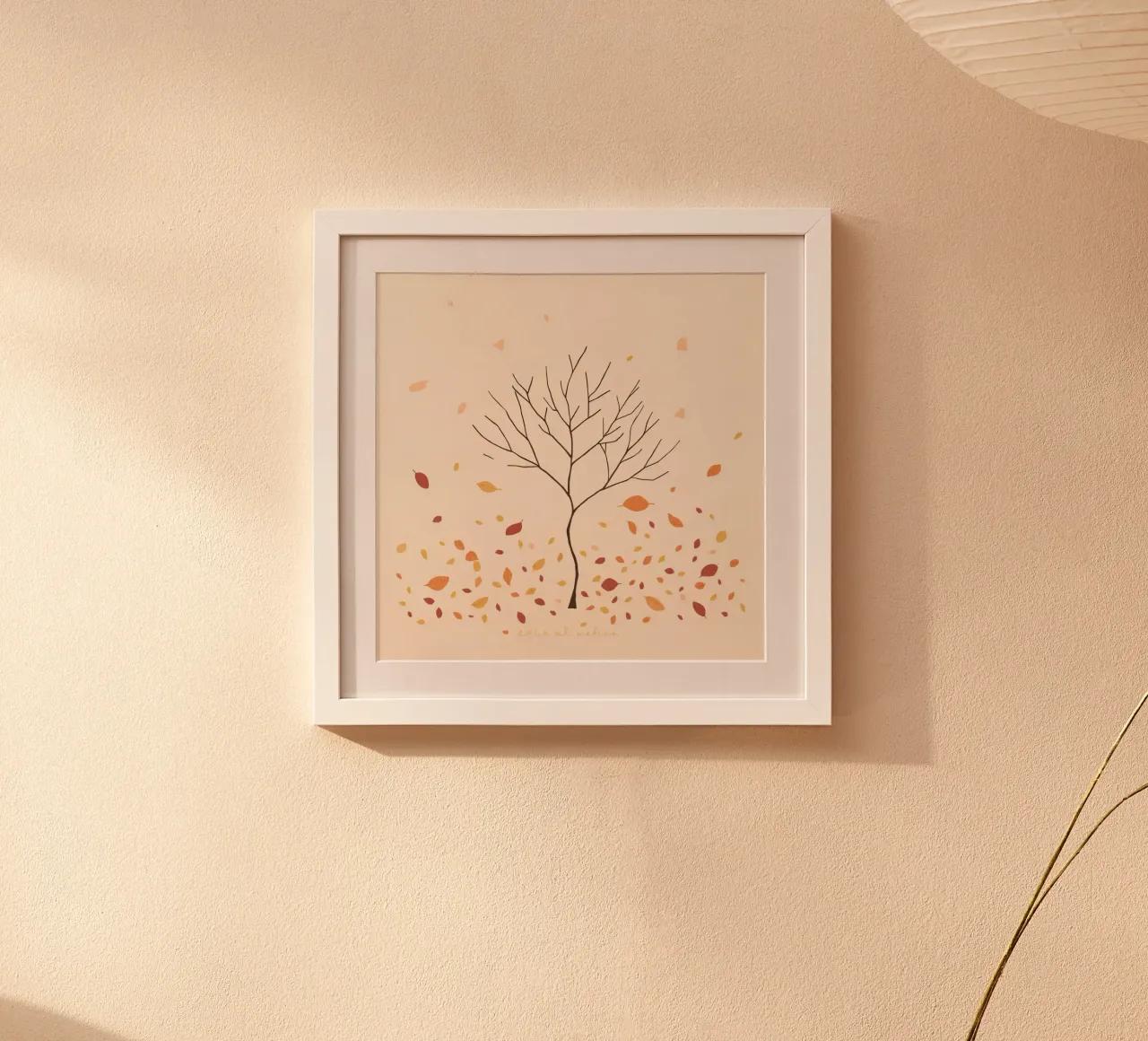 Kahler Baum umgeben von fallenden Blättern in der Herbstzeit Hahnemühle von DesignDoodle