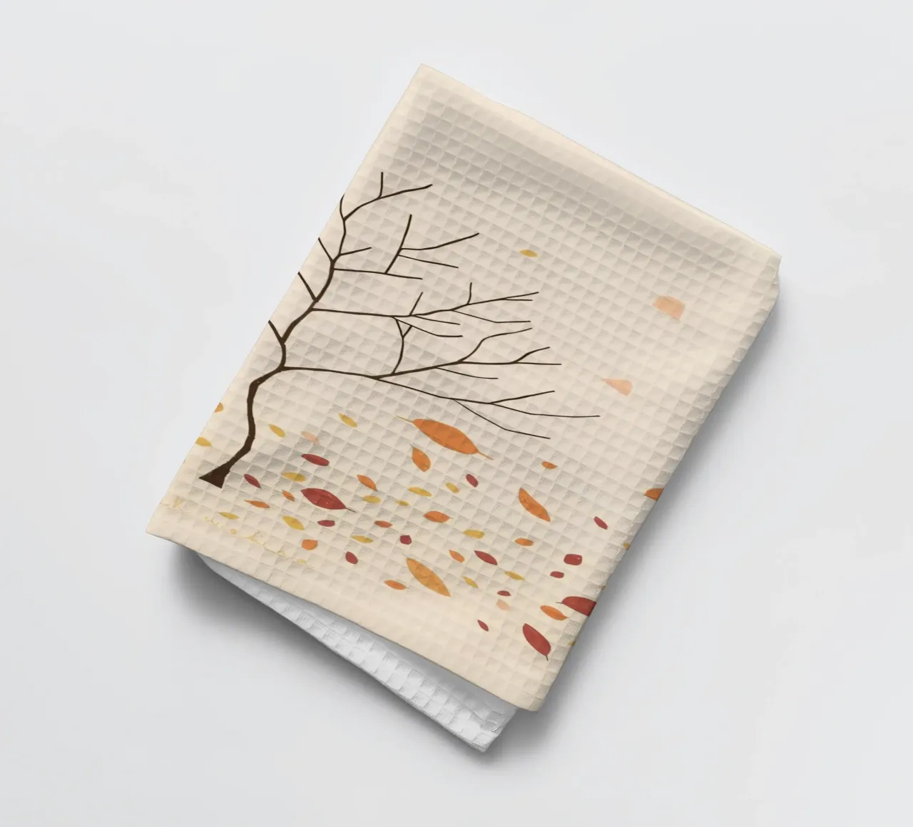 Albero spoglio circondato da foglie cadenti nella stagione autunnale canovaccio da cucina da DesignDoodle